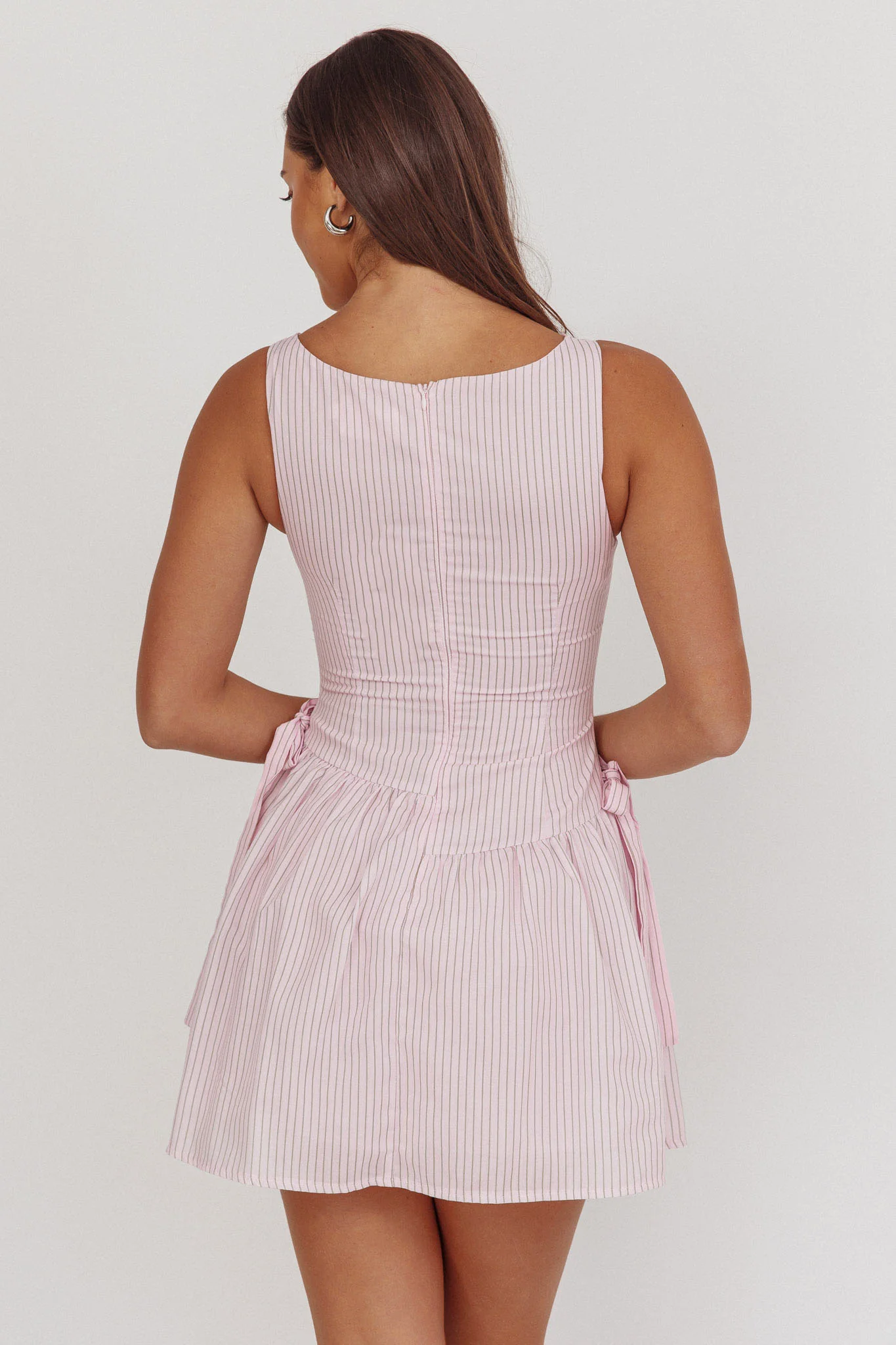 Teely Waist Bows Mini Dress Stripe Blush