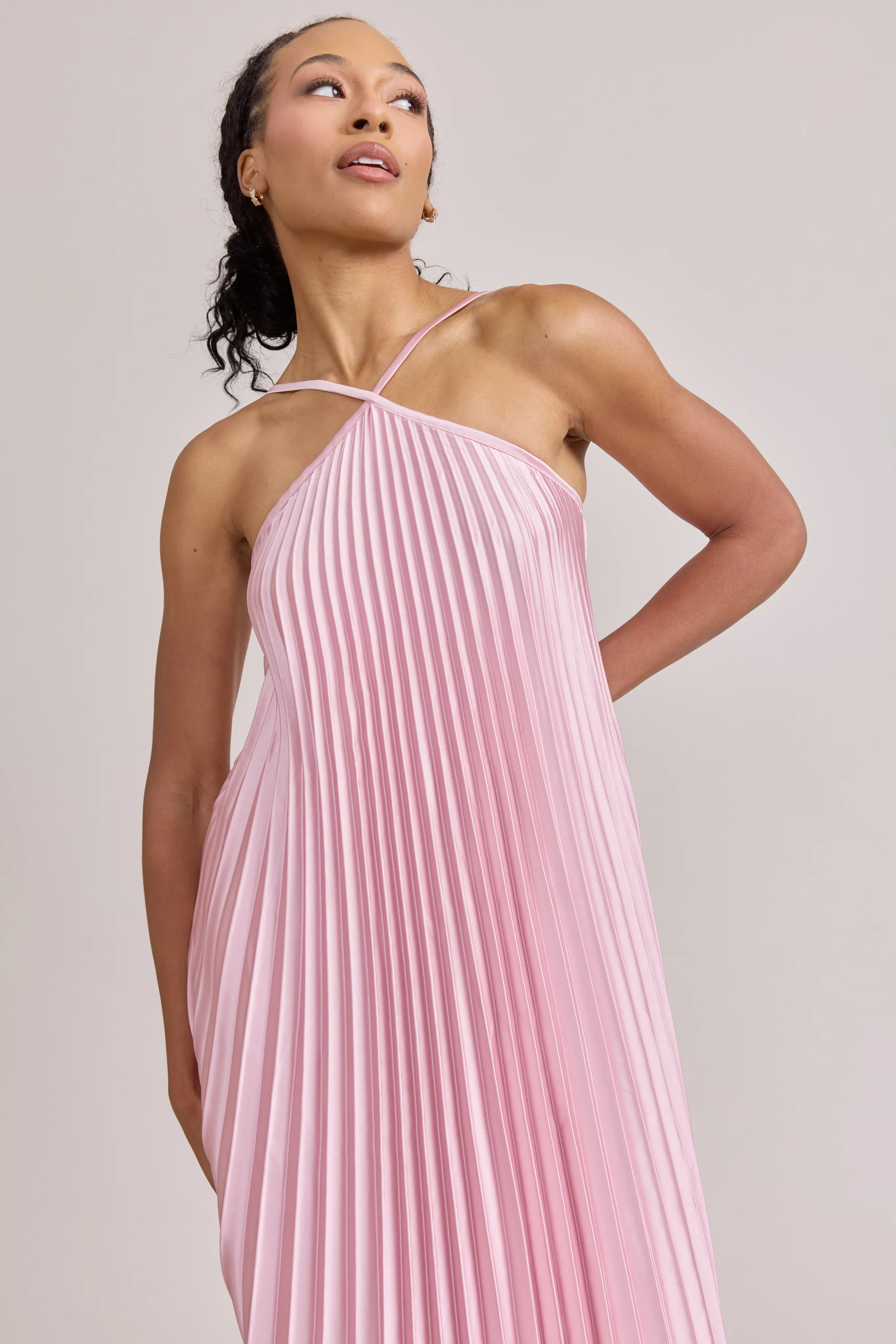 Ellapink Satin Pleated Dress | Made To Order