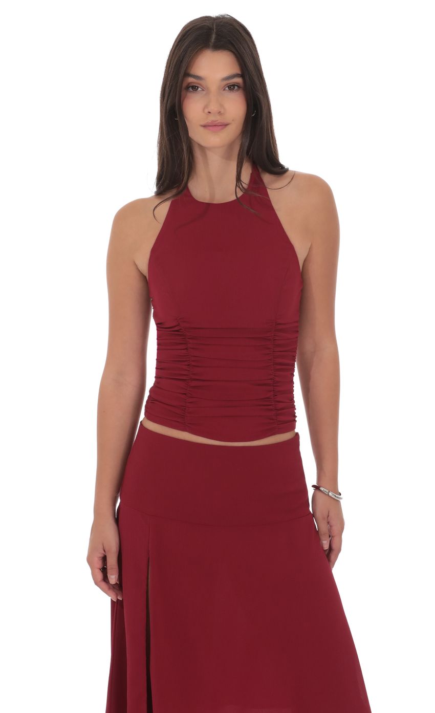 Ruched Halter Top in Maroon