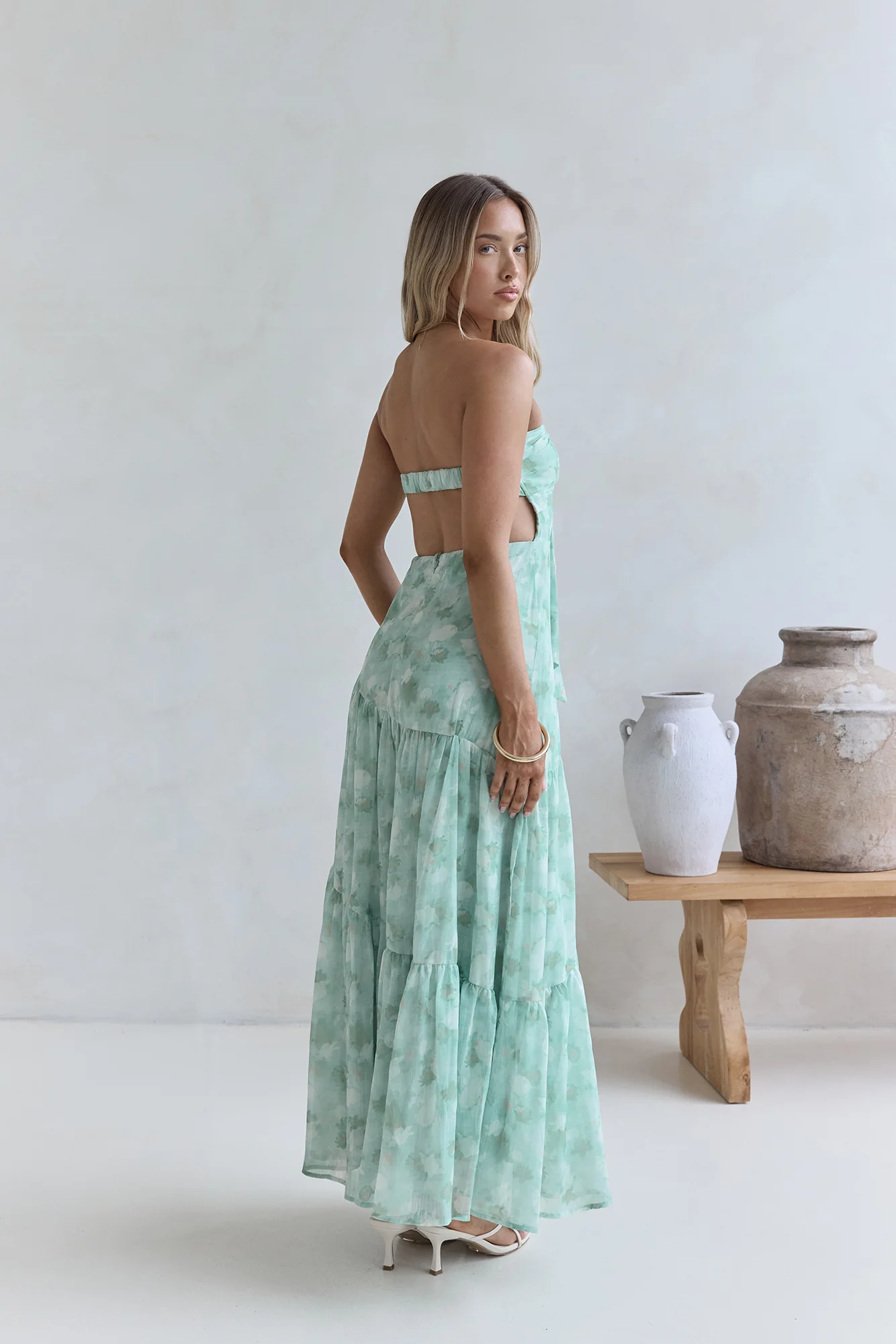 Hear Your Heartbeat Strapless Maxi Dress Green