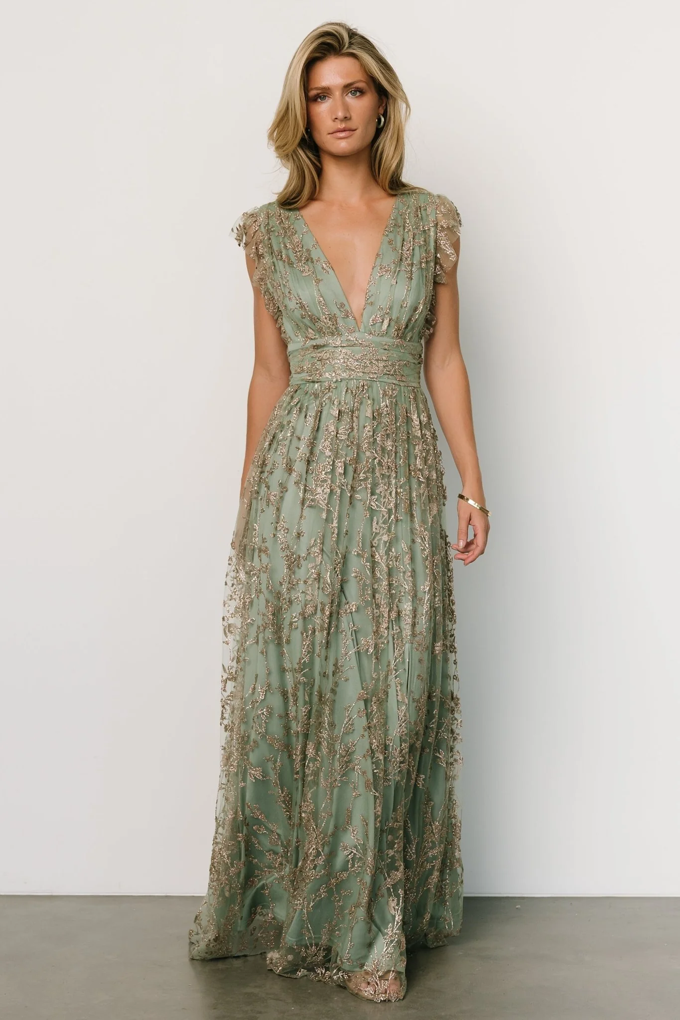 Arlene Shimmer Gown | Sage + Gold - luluinthesky