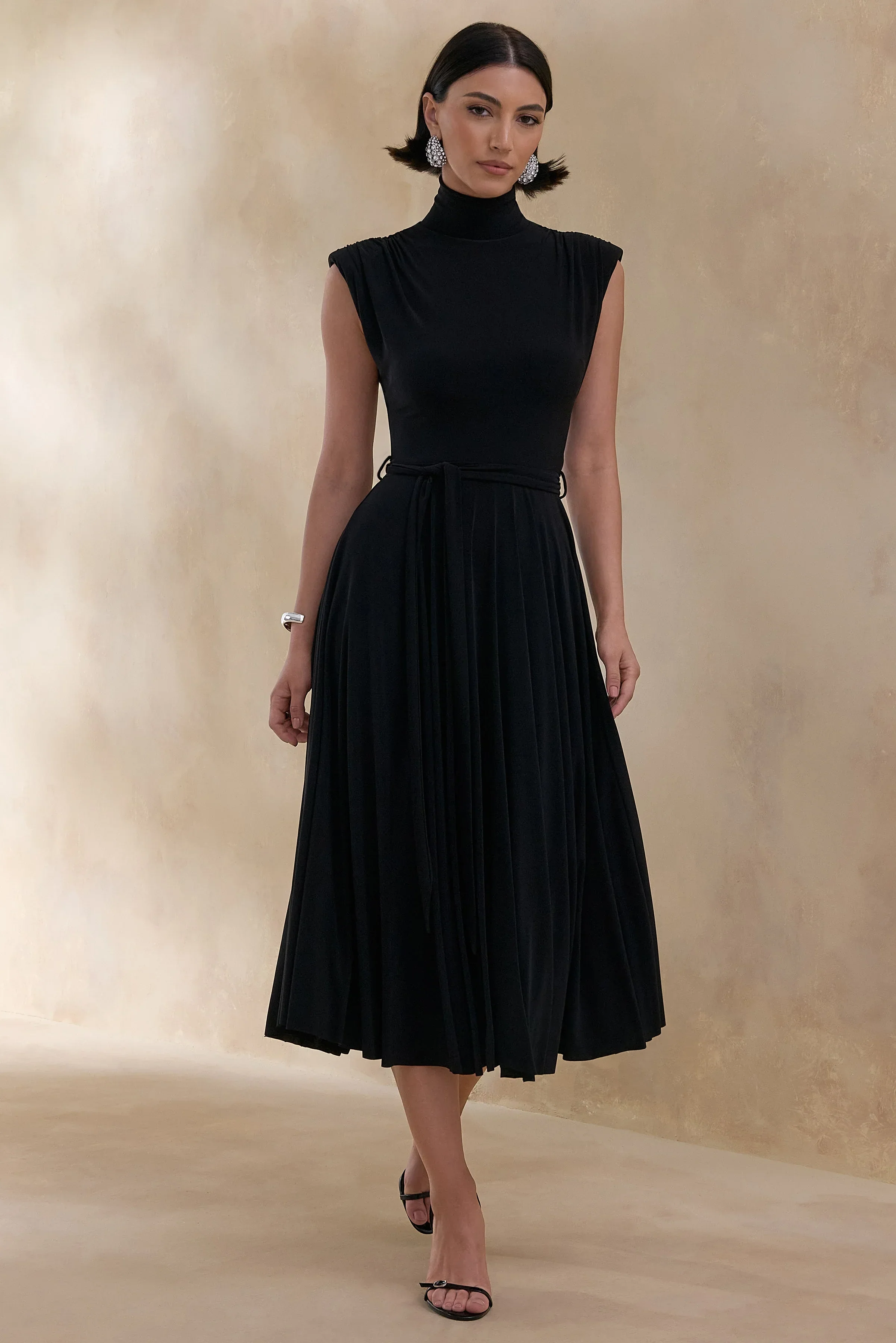 Roselena | Black High-Neck Midi Dress