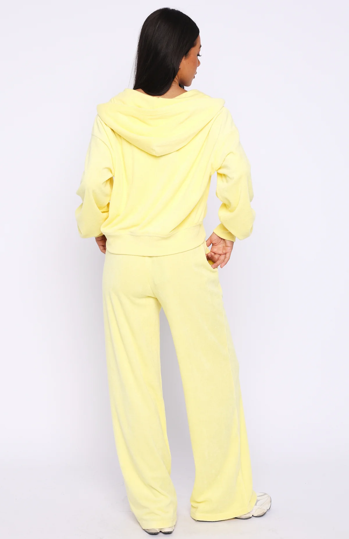 Causing Commotion Terry Wide Leg Sweatpants Lemon