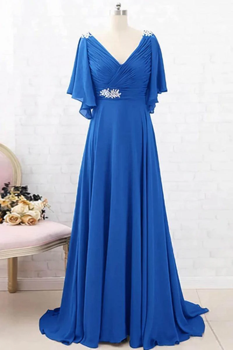 A-Line Sweep-Brush Train Chiffon Mother Dress CM0082