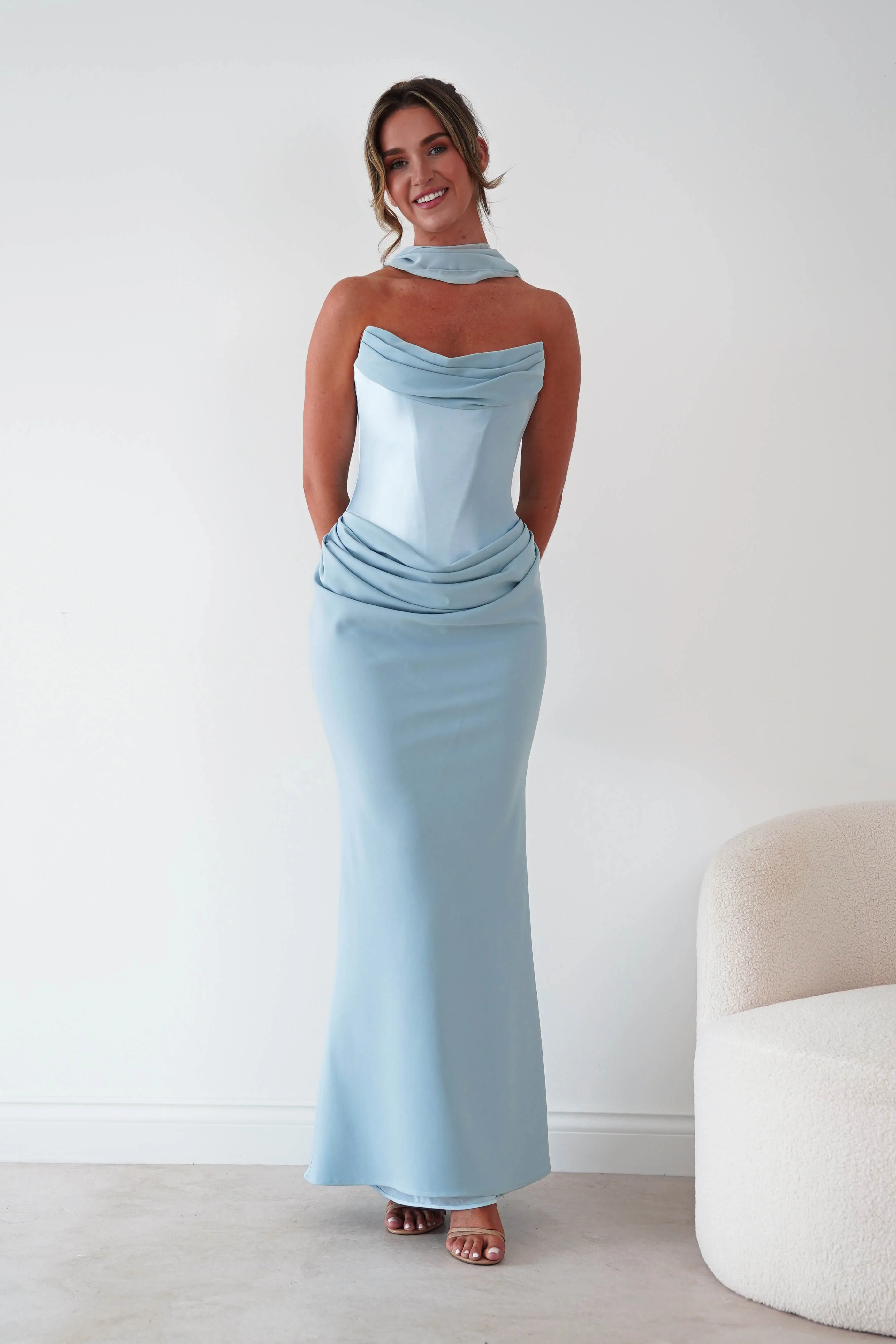 Kailani Strapless Ruched Maxi Dress | Blue