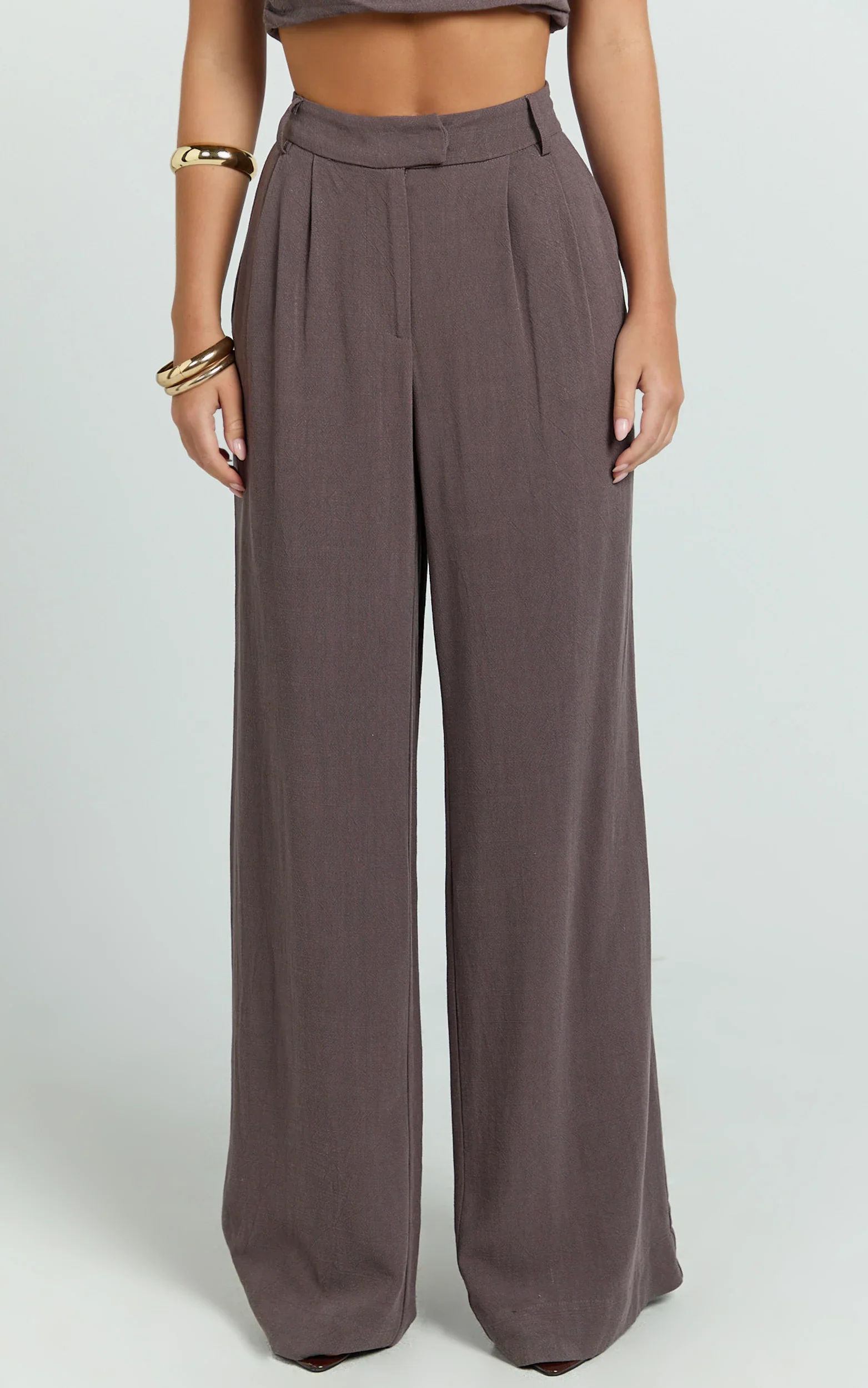 Norma Pants - High Waist Linen Blend Wide Leg Pants in Mushroom
