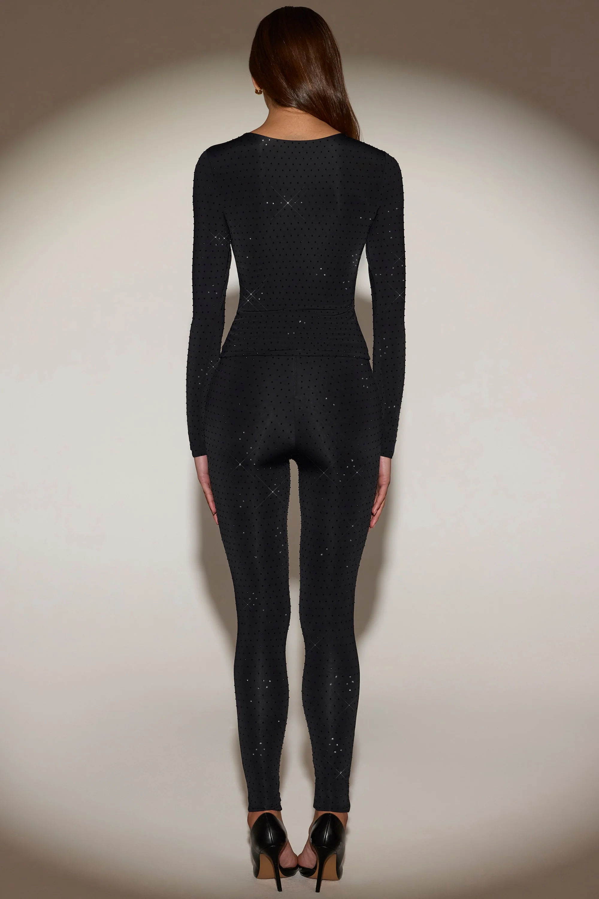 Embellished Jersey High-Waisted Leggings in Black