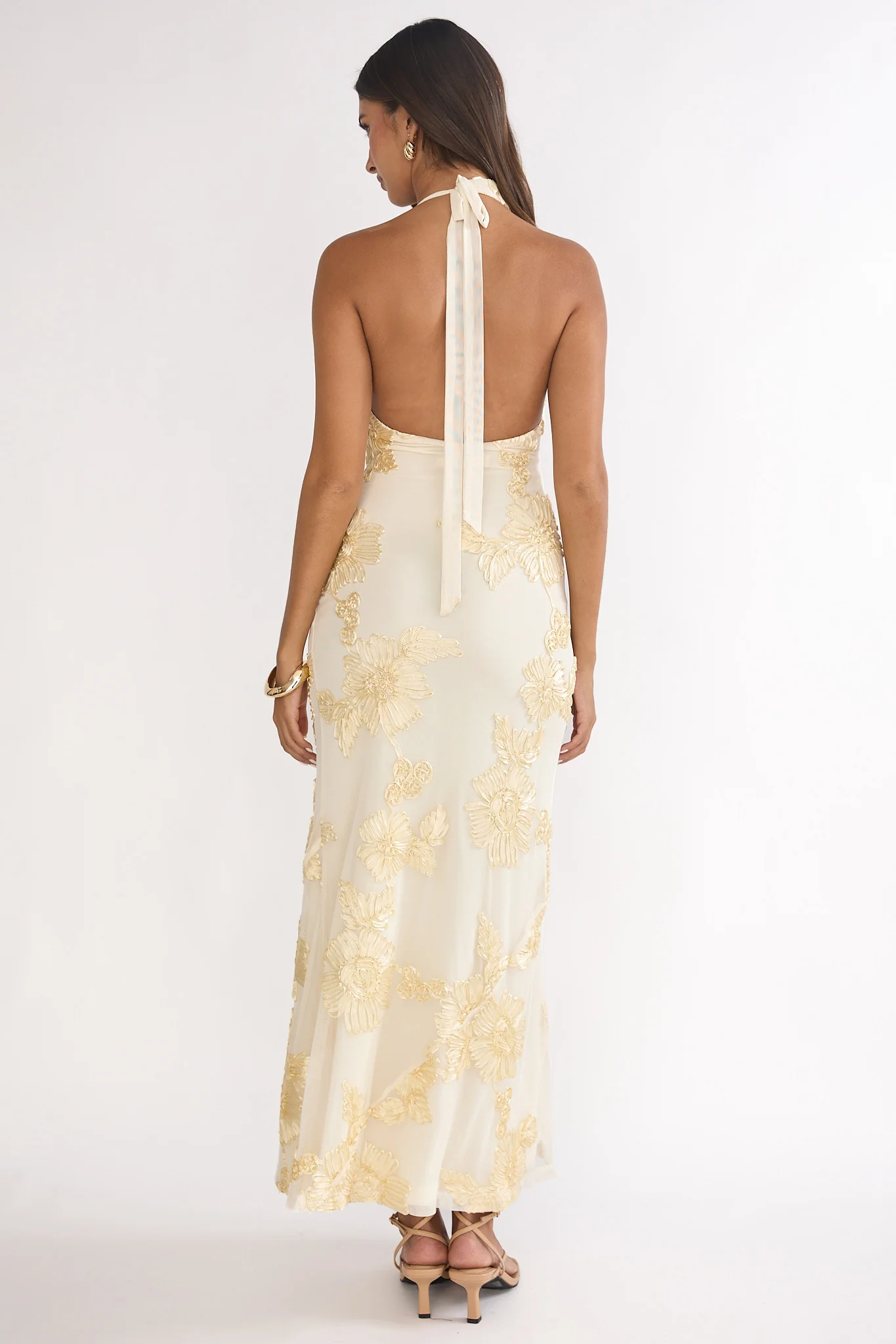 Kirralee Asymmetric Halterneck Embellished Maxi Dress Yellow - luluinthesky