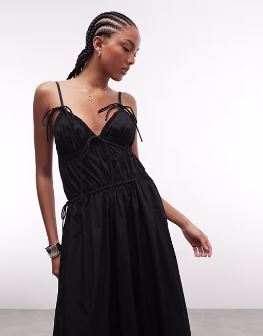 COLLUSION cami volume channel detailing midi dress in black