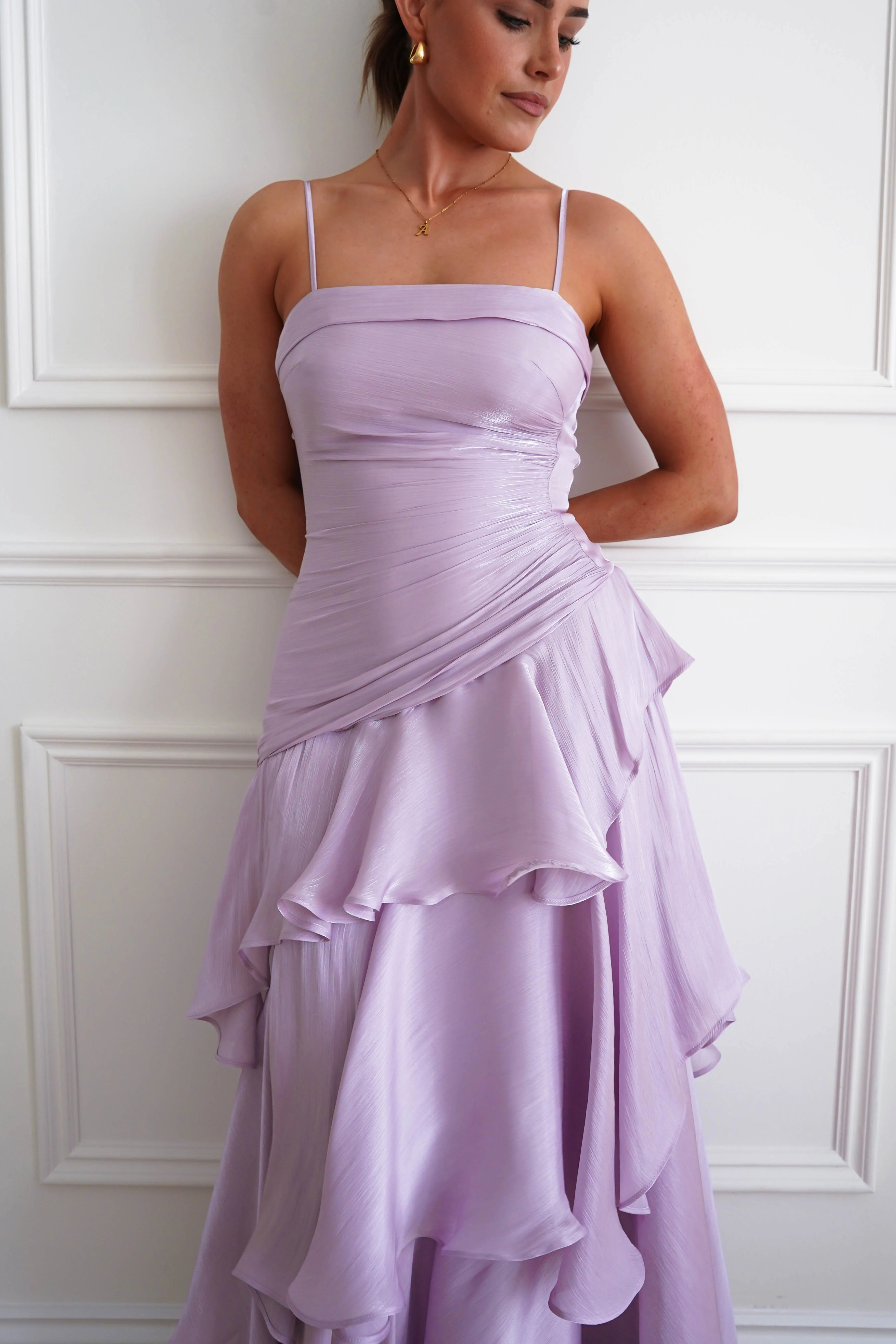 Renee Luminescent Ruffle Maxi Dress | Lilac