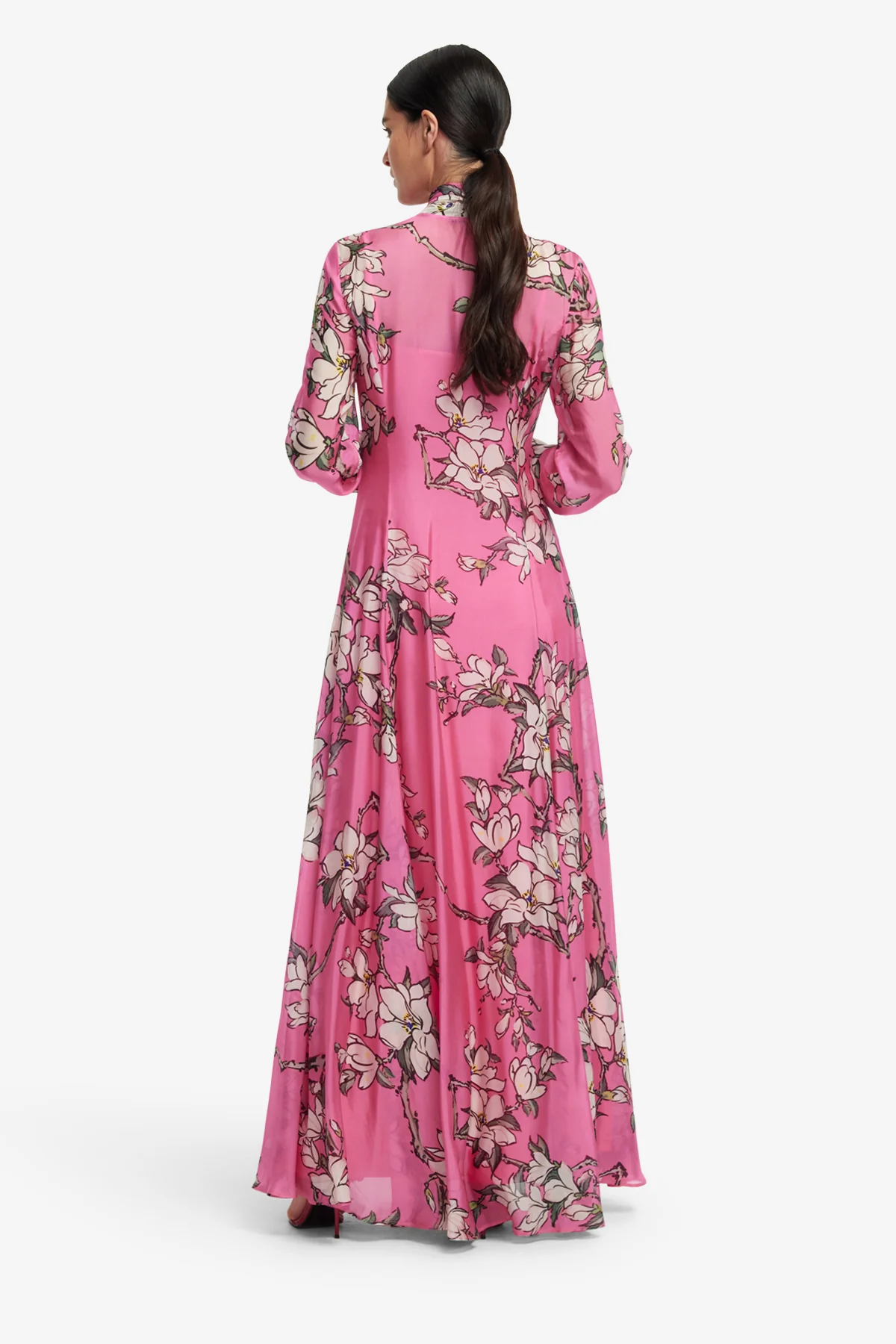Lilith Tie Neck Maxi Dress - Pink Magnolia Print