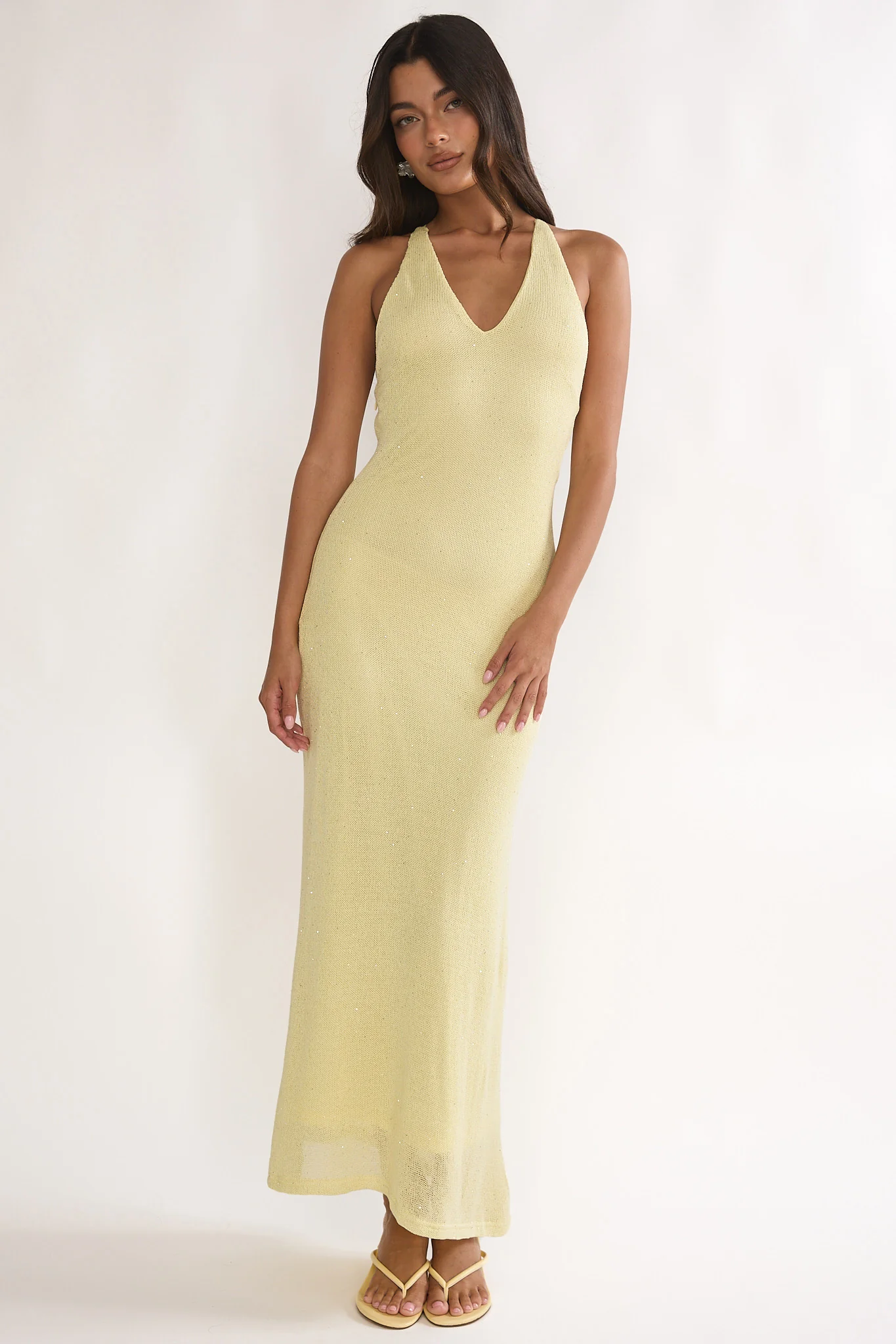 Introductions Knit Sequin Maxi Dress Butter - luluinthesky