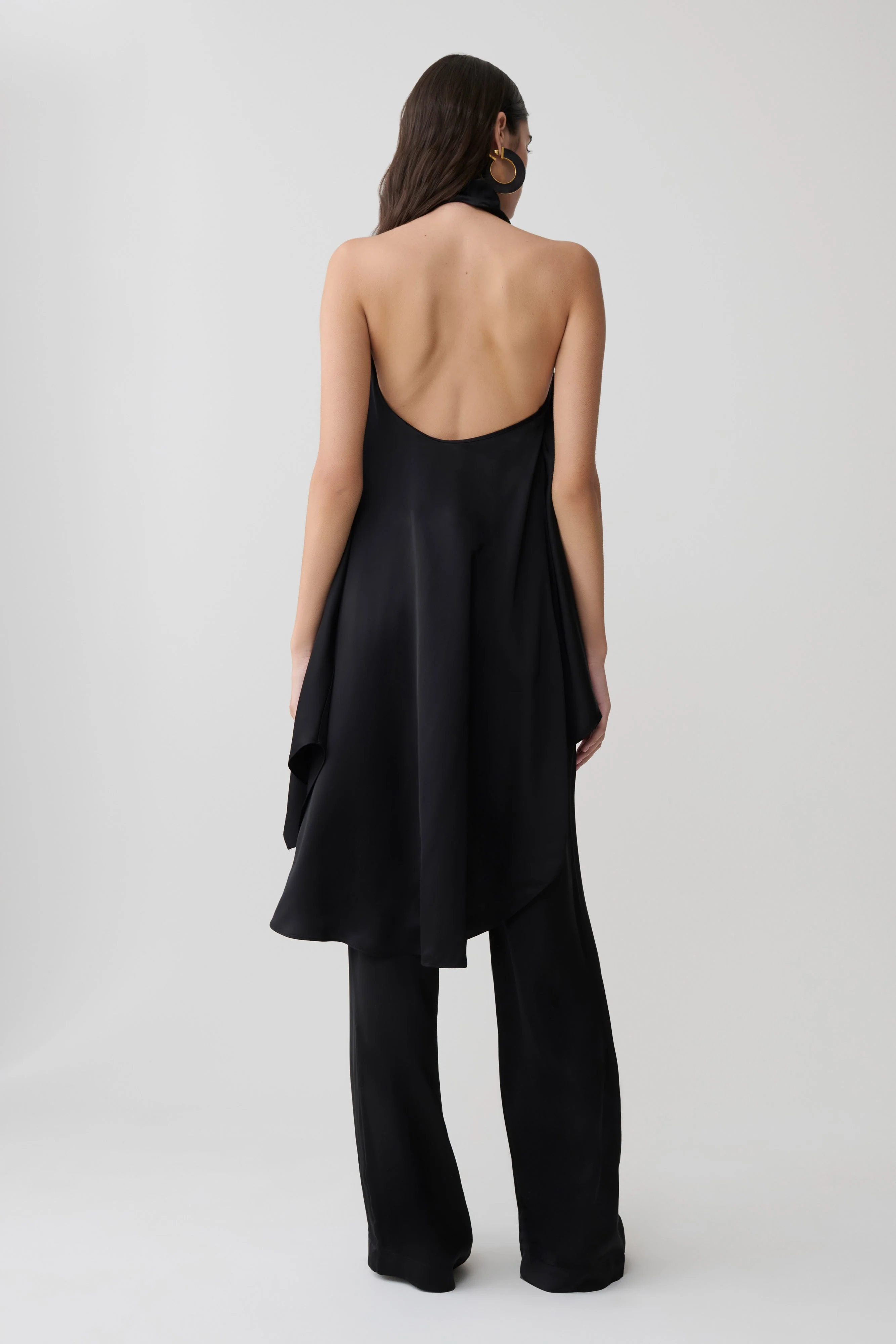 Sydney Asymmetrical Satin Halter Top - Black