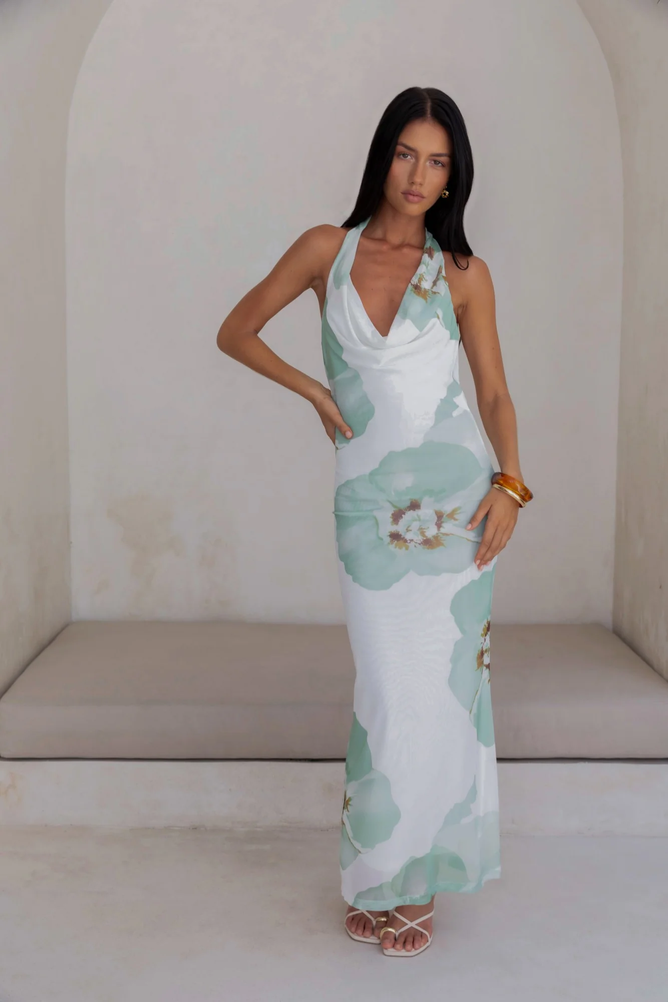 Seasons Pass Mesh Halter Maxi Dress White