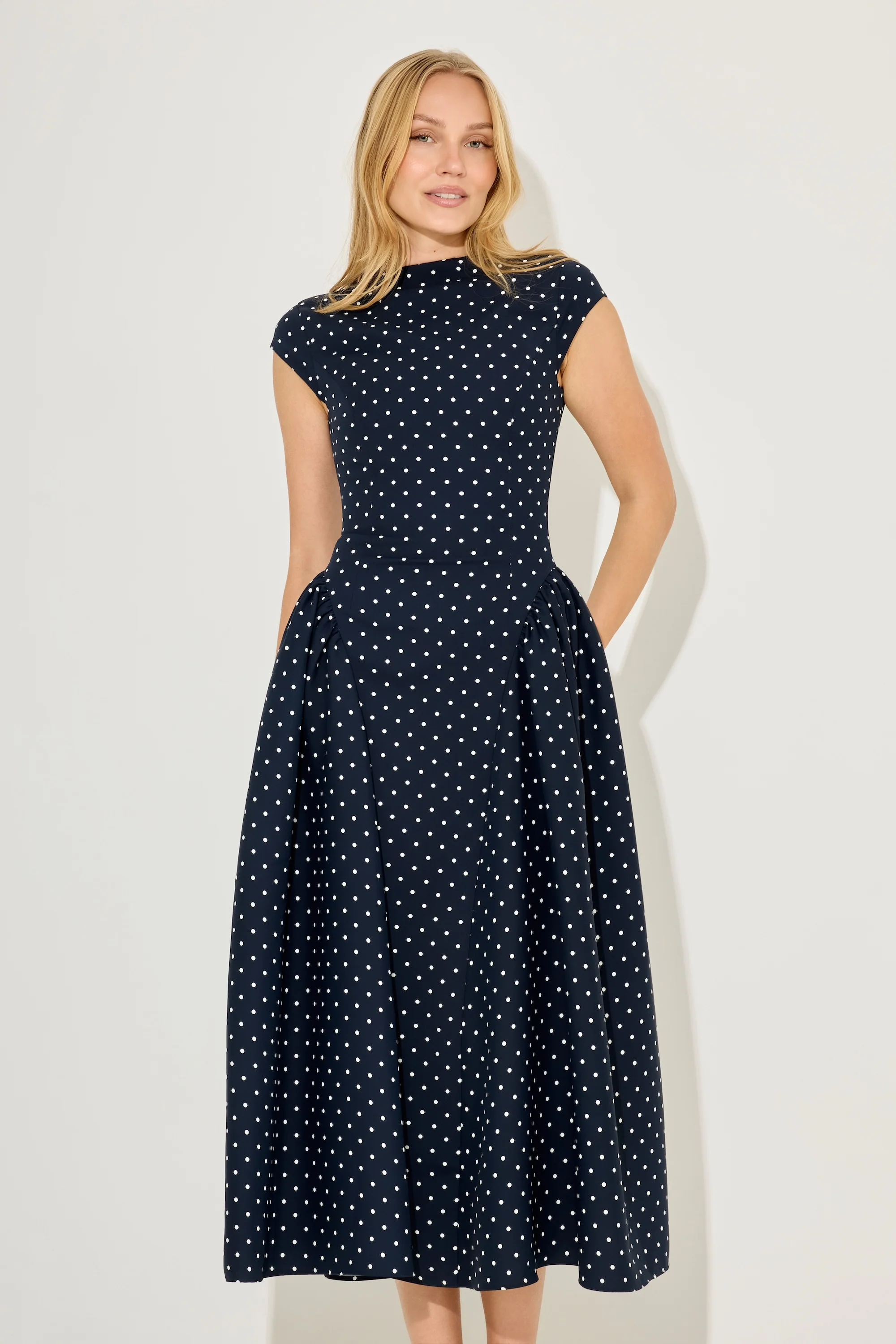 Cap Sleeve Gathered Midi Dress