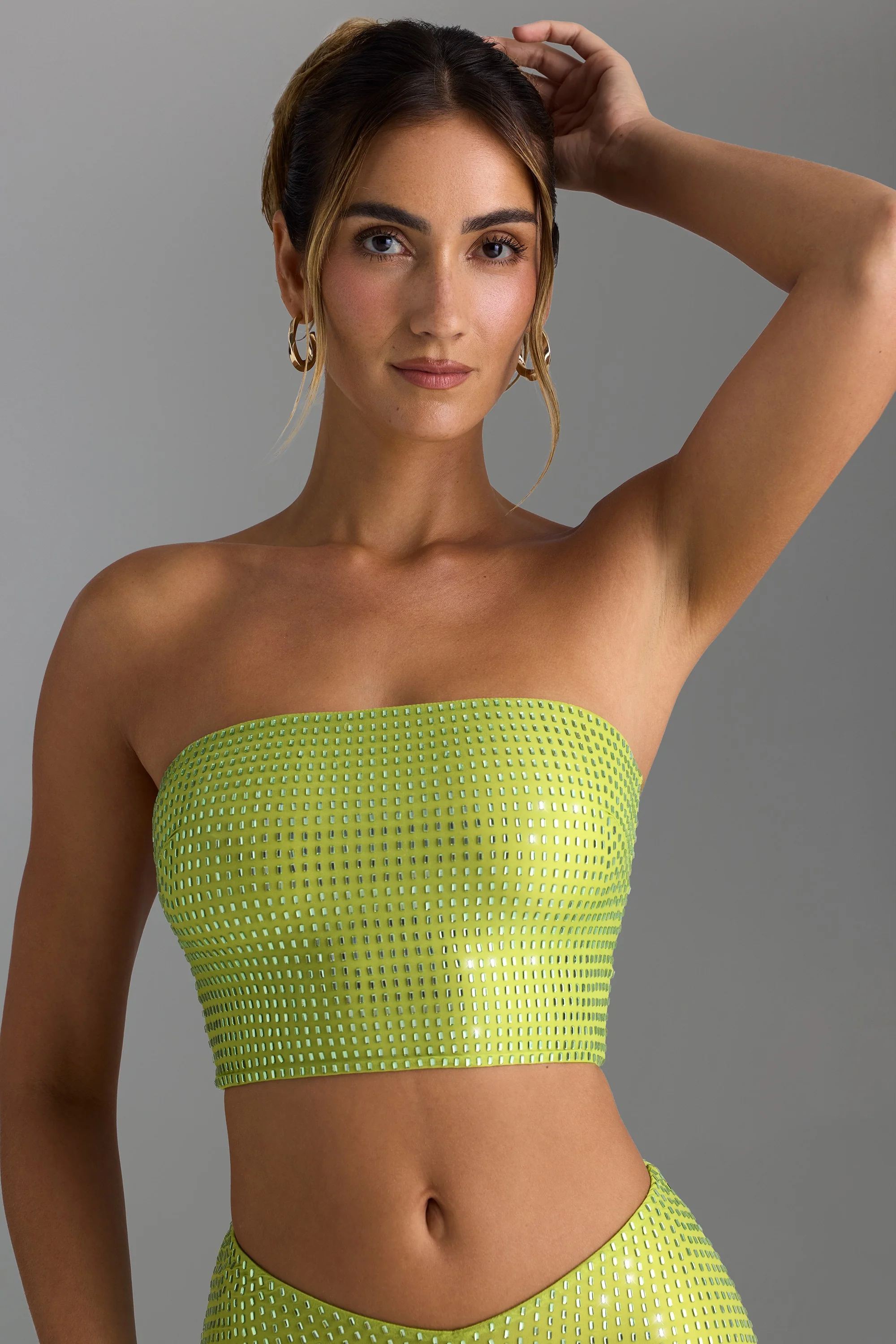 Embellished Strap-Back Bandeau Top in Pear Green