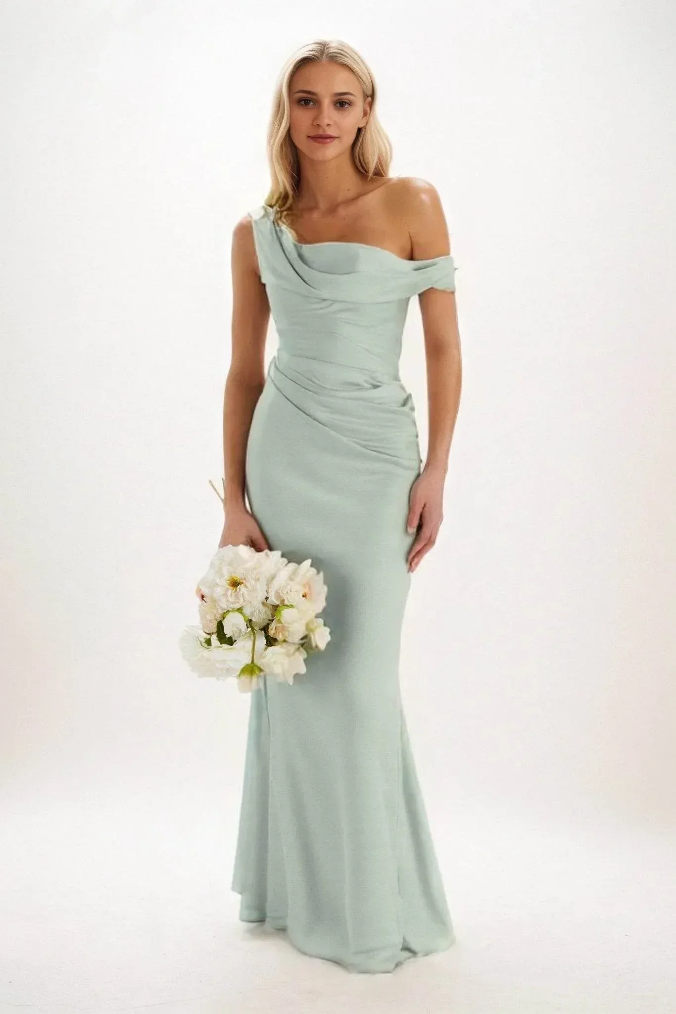 Sheath-Column Maxi Luxe Satin Bridesmaid Dress CB0815