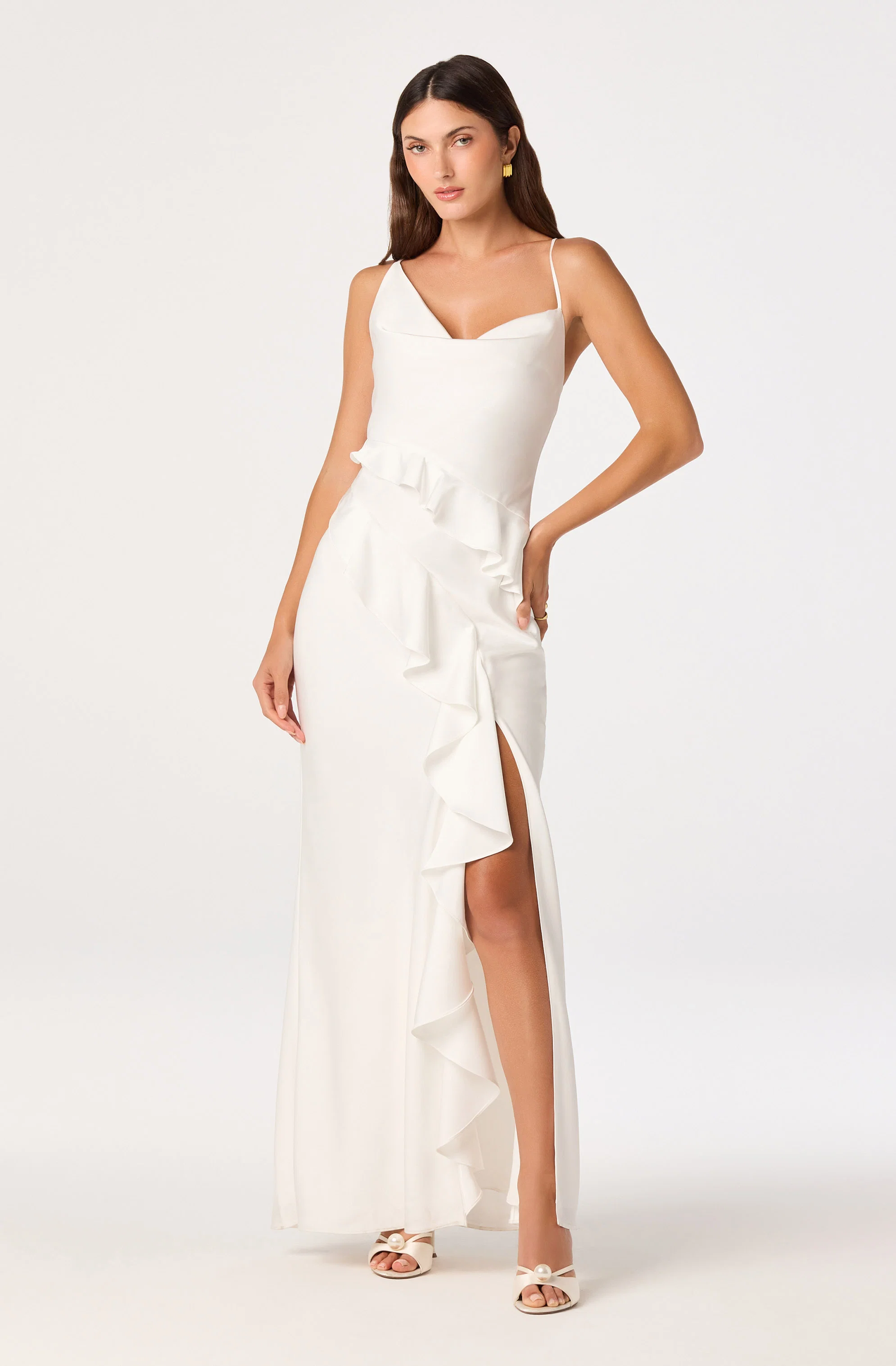 Adelina Satin Ruffle Maxi Dress