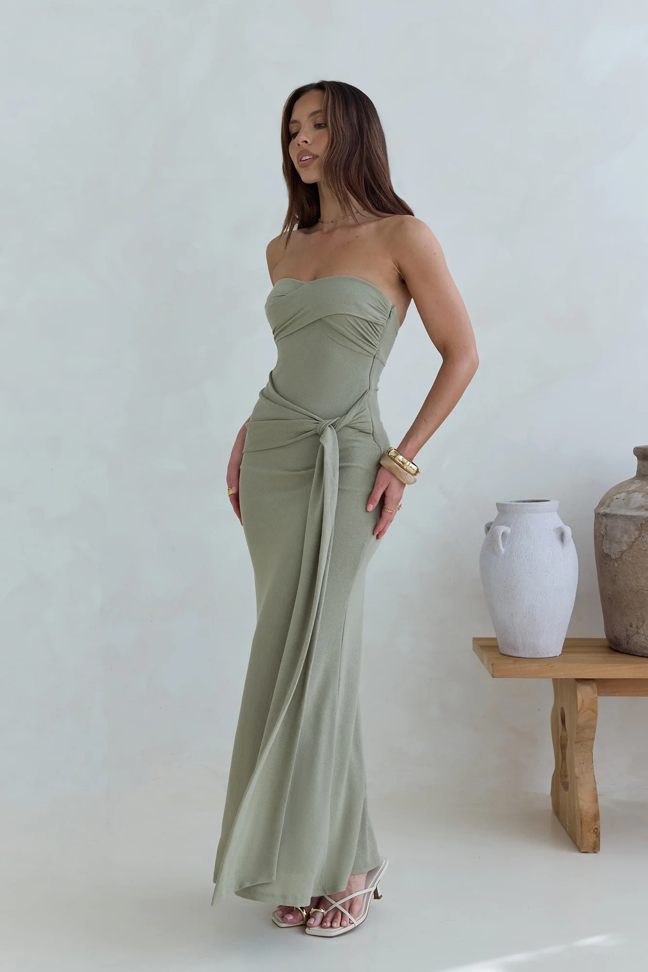 Follow You Strapless Maxi Dress Sage - luluinthesky