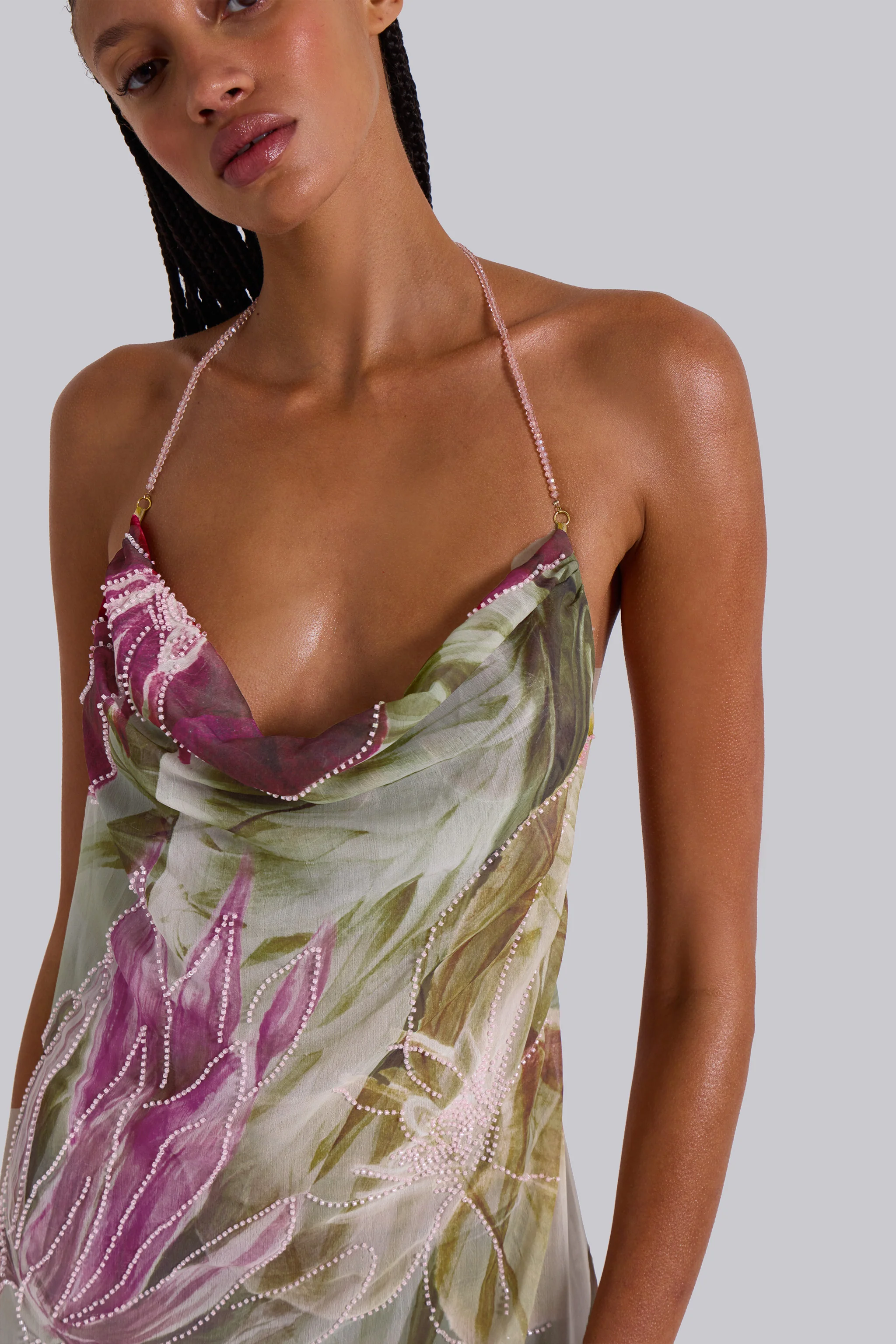 Dahlia Hand-Beaded Backless Chiffon Maxi Dress - luluinthesky