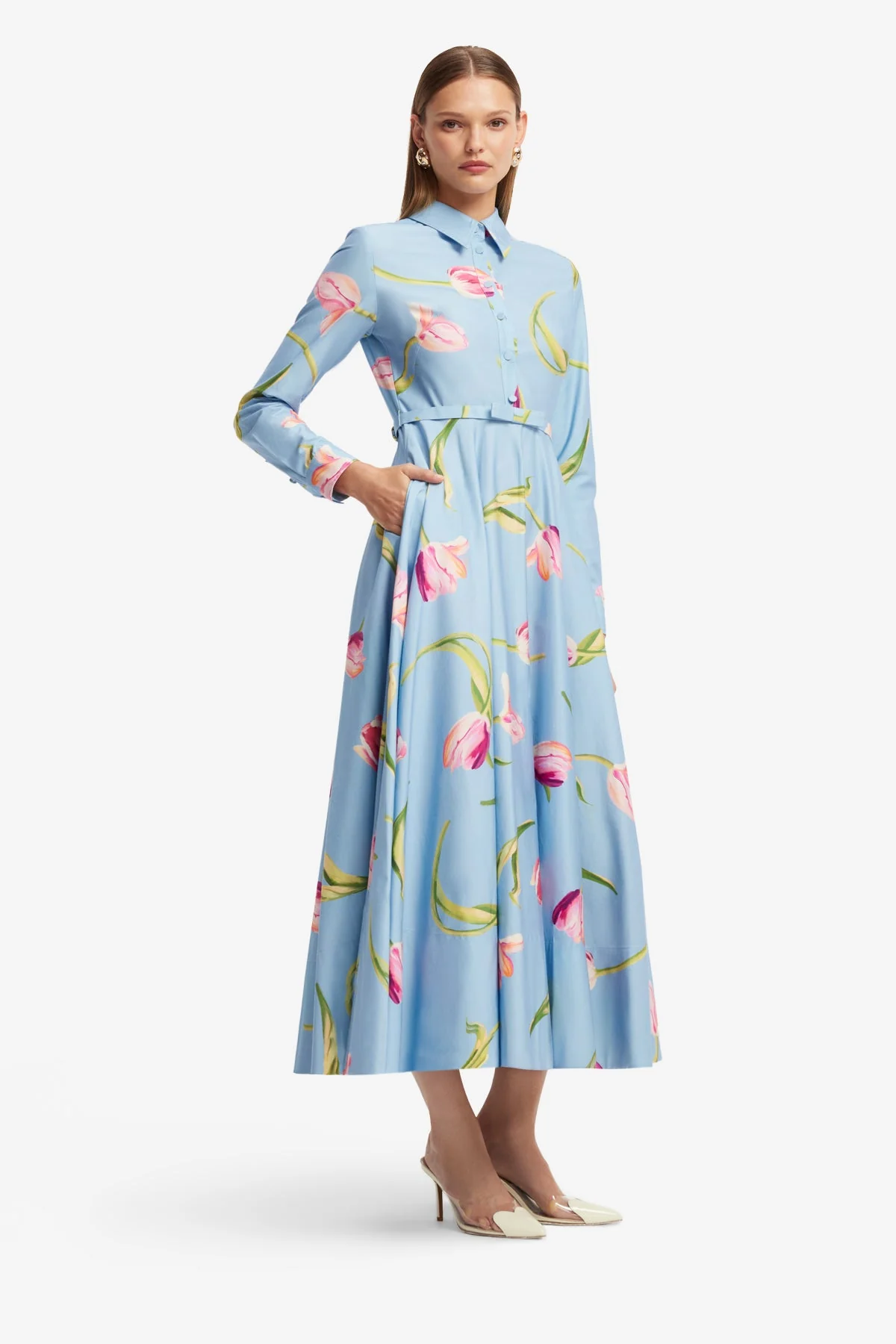 Zara Shirt Midi Dress - Tulip Print in Blue
