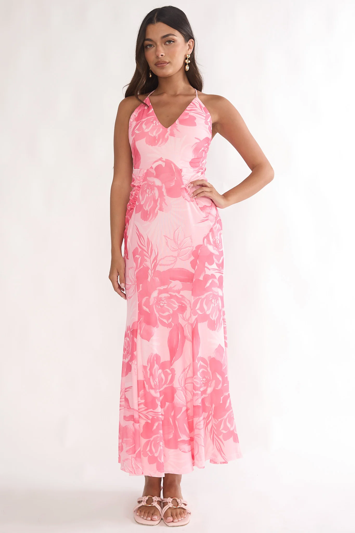 Meloria Low Back Maxi Dress Floral Pink