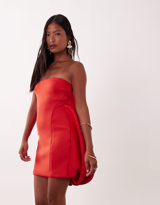 Petite bubble mini dress in scarlet scuba-style fabric