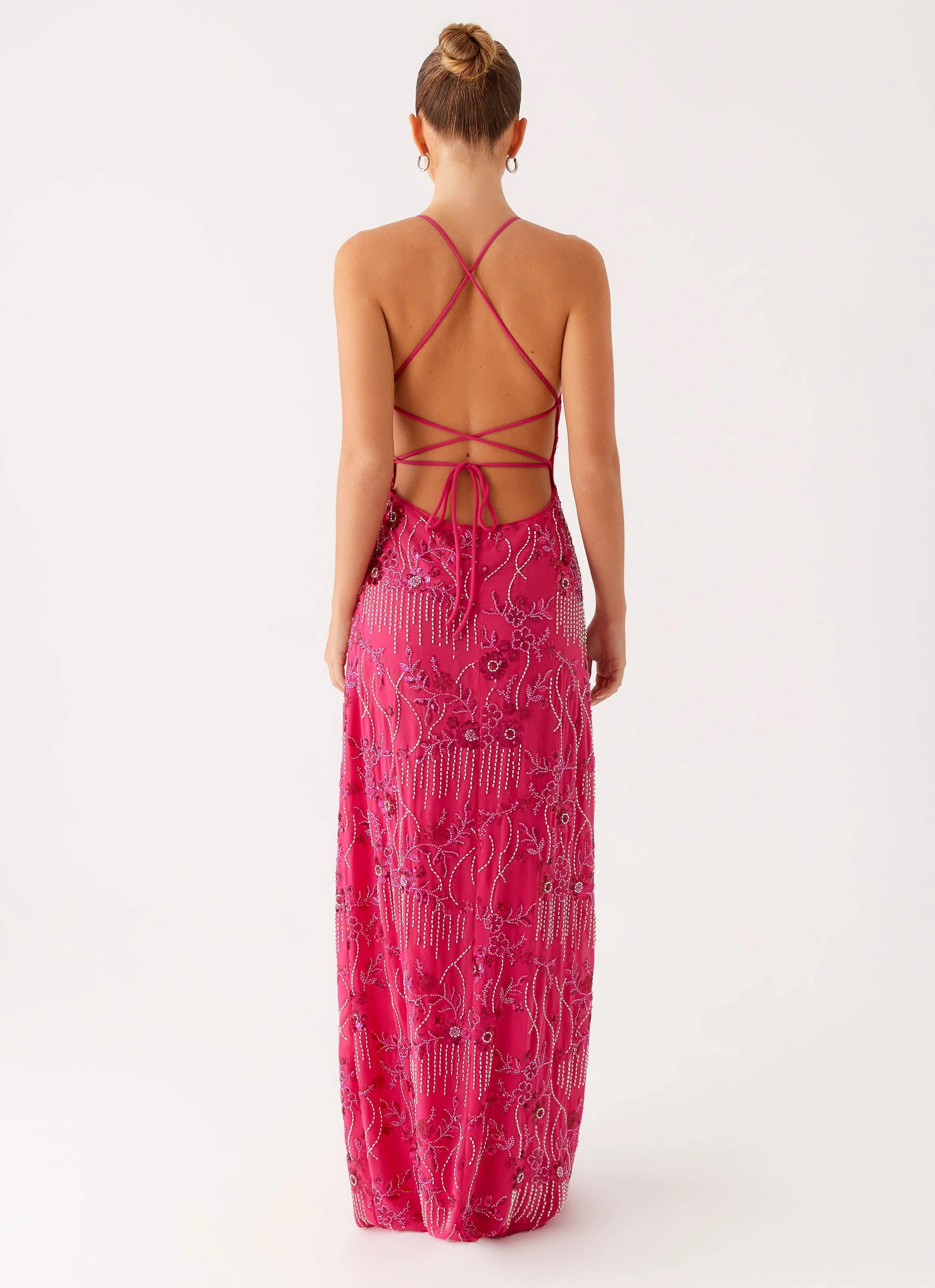 Vietta Sequin Cami Maxi Dress - Fuchsia