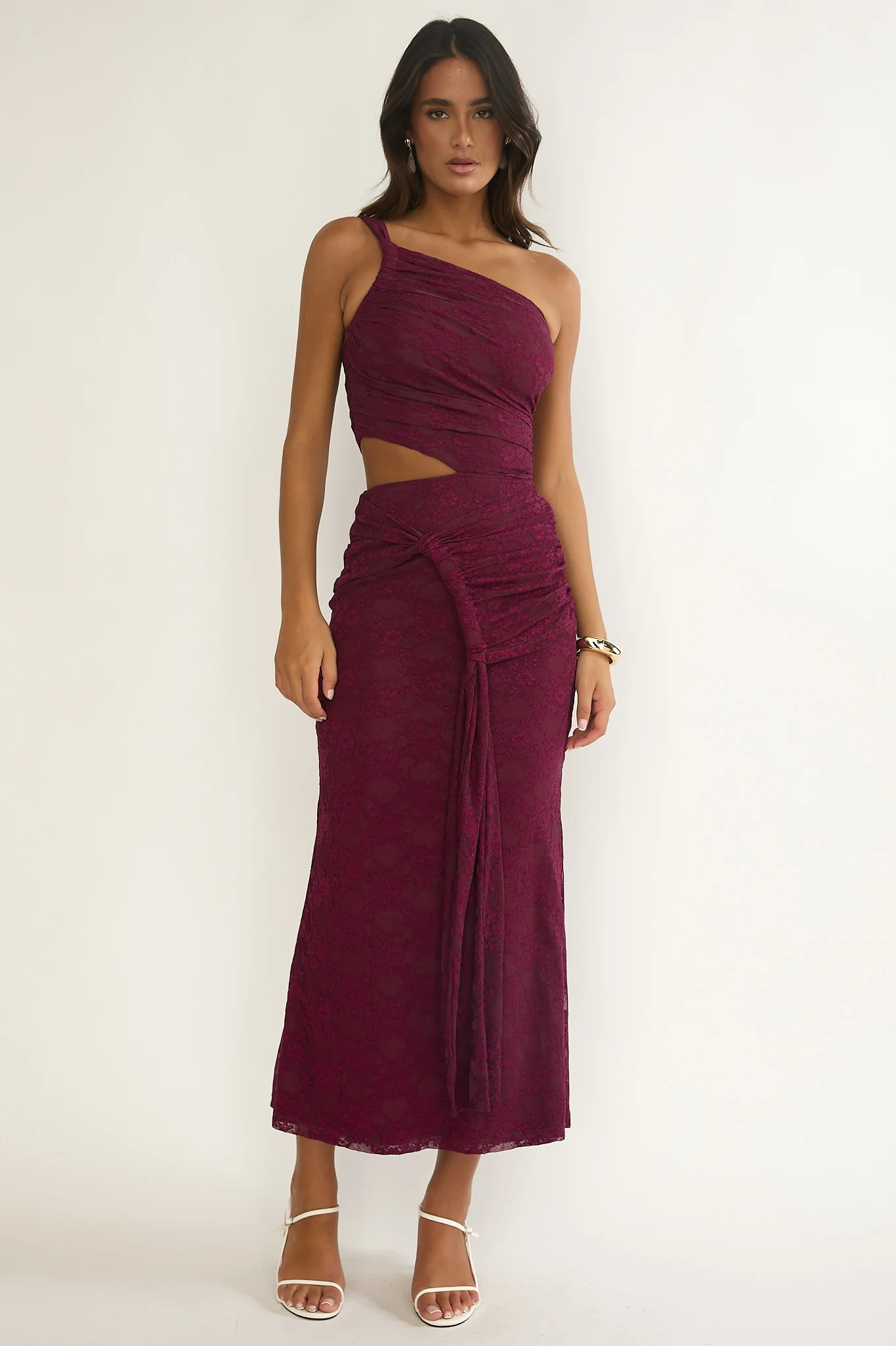 Luli One-Shoulder Cut-Out Maxi Dress Textured Plum