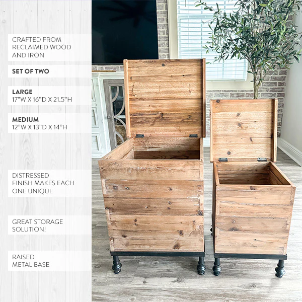 Reclaimed Wood Bee Box Trunks, Set of Two