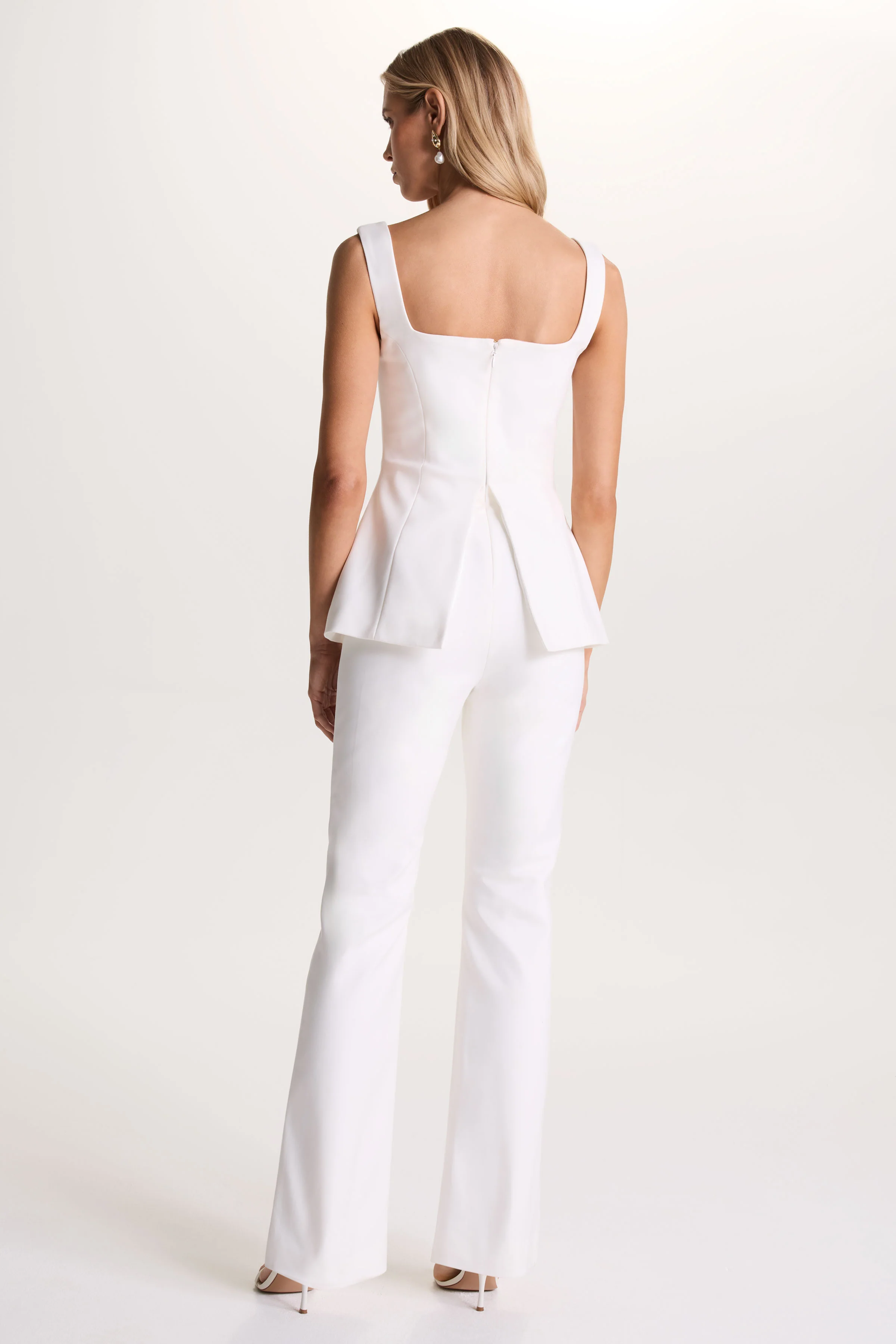 Aceline | White Square-Neck Tailored Jumpsuit