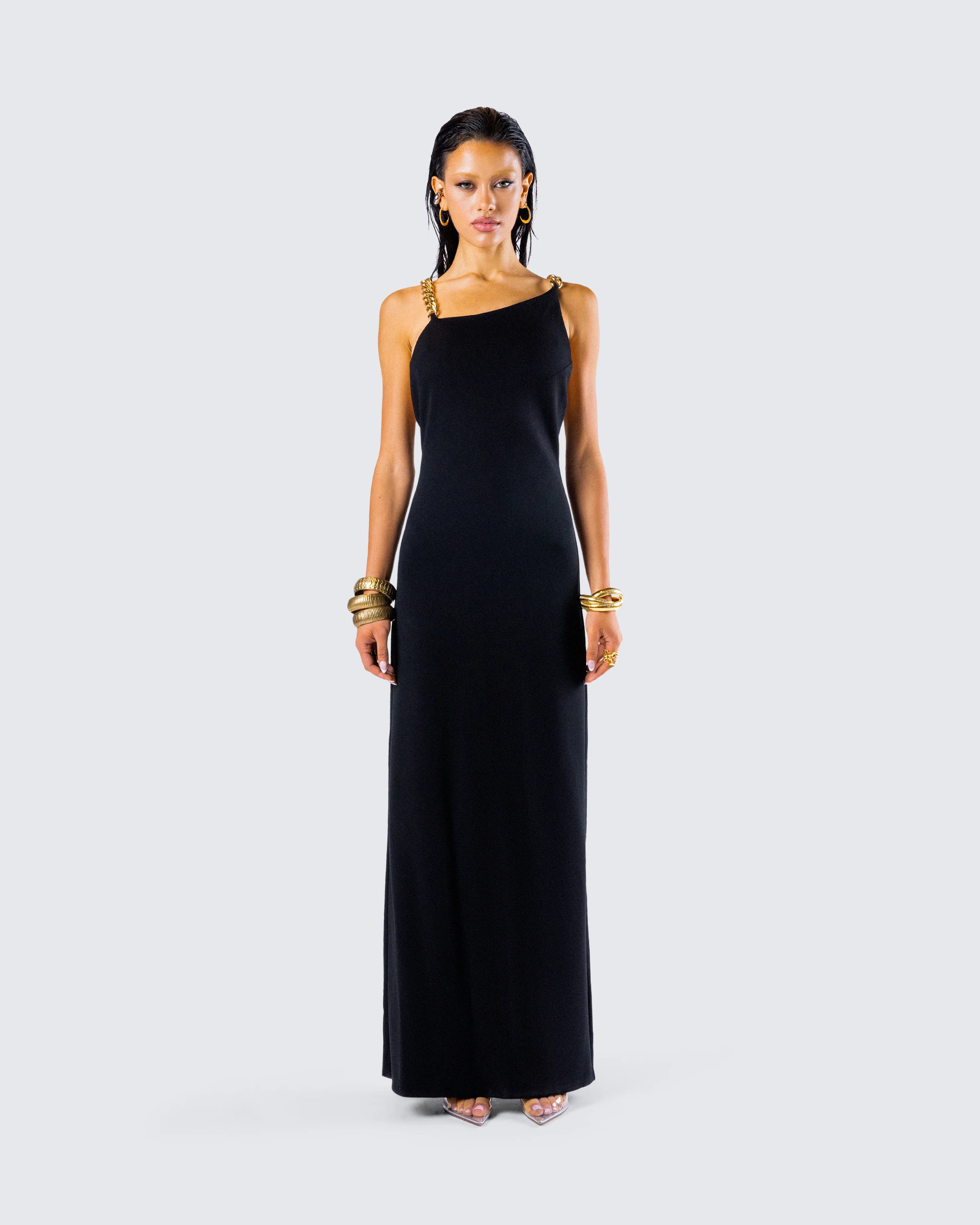 Kippa Black Asymmetrical Chain Gown
