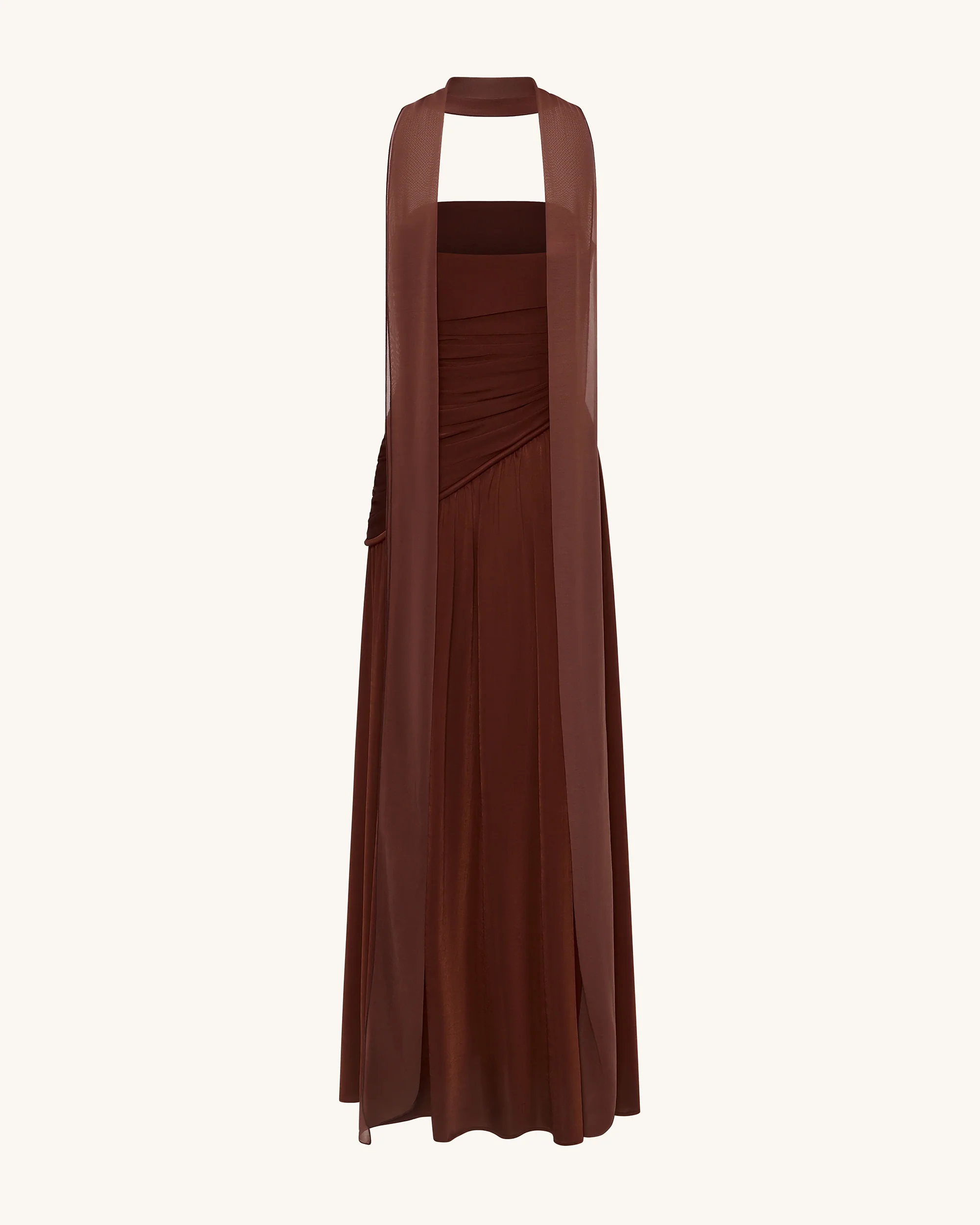 Ruched Panel Strapless Maxi Dress - Brown - FASHION NOB