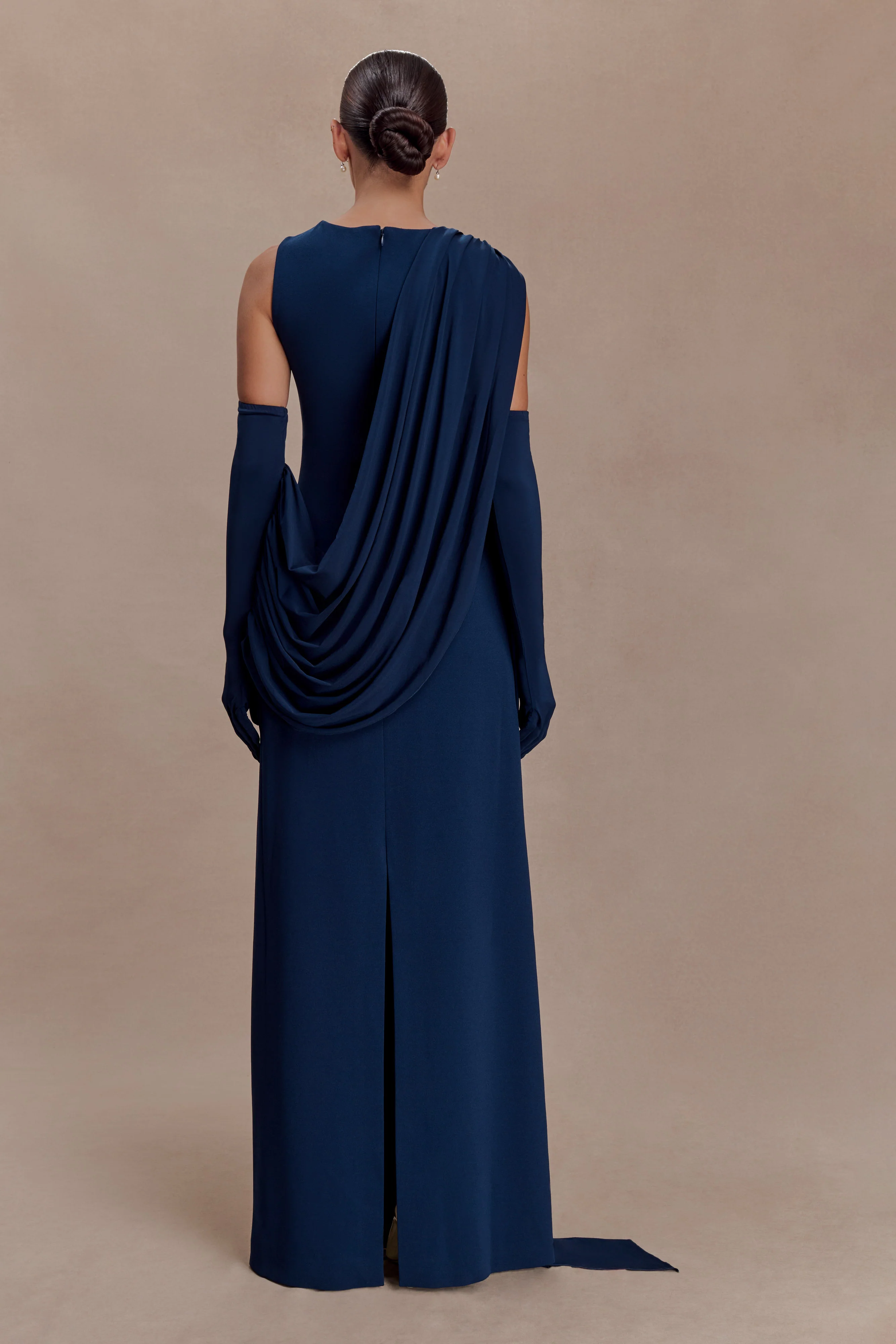 Rhea Detachable Cape Jersey Maxi Dress - Navy