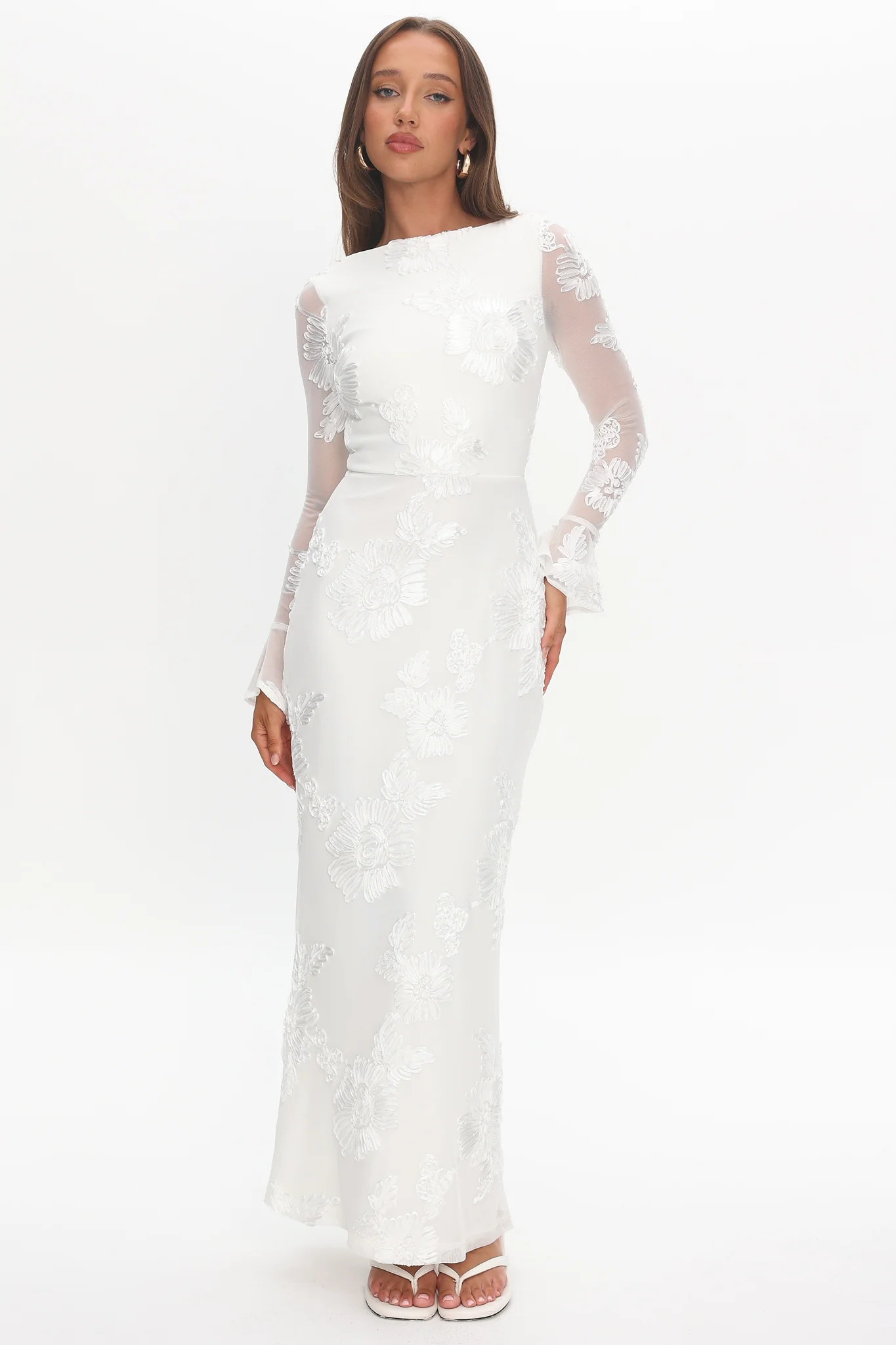 Helsi Long Sleeve Embellished Maxi Dress White