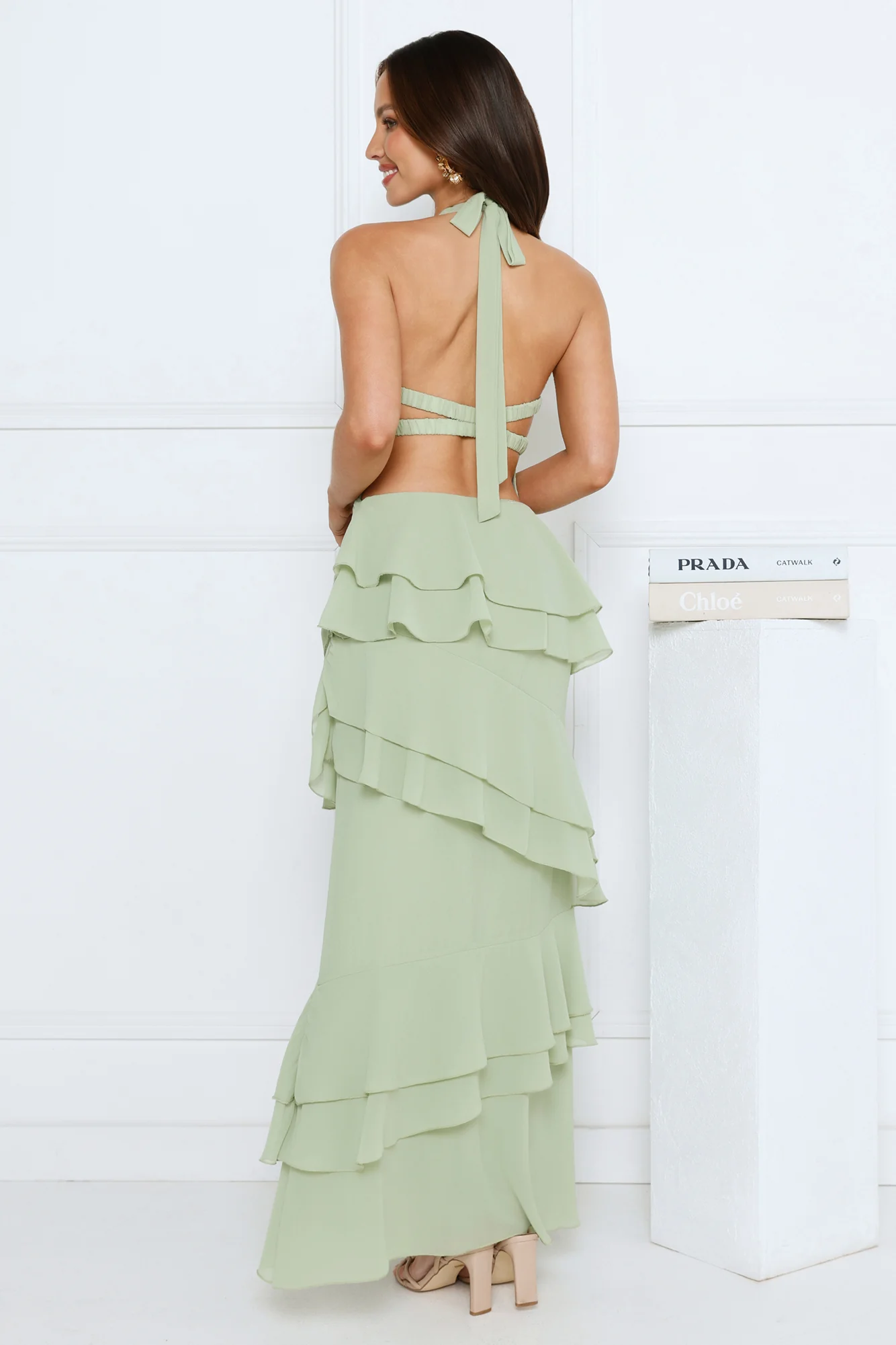 Power Glow Halter Maxi Dress Sage
