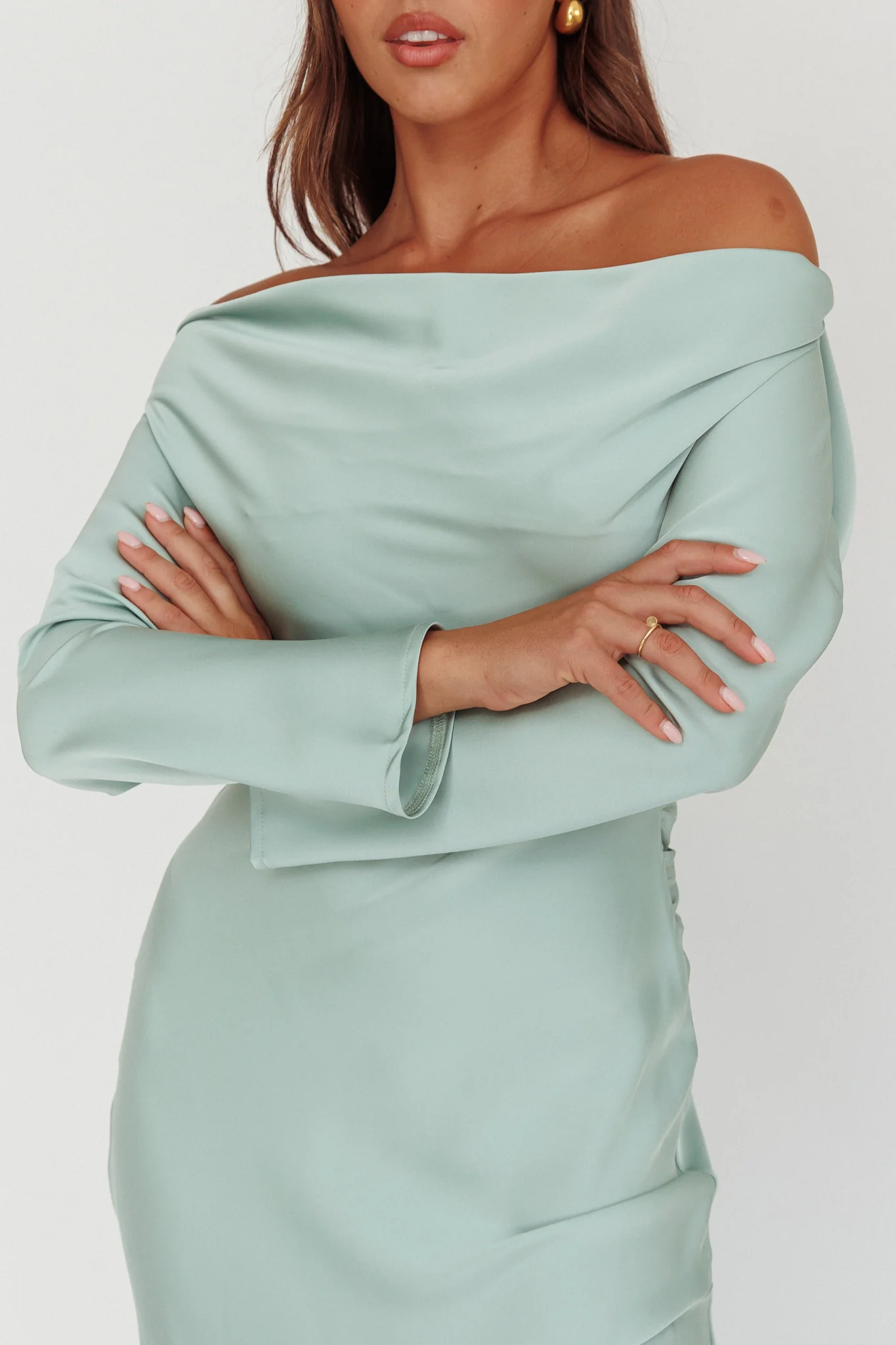 Cecilia Long Sleeve Drape Back Maxi Dress Sage - luluinthesky