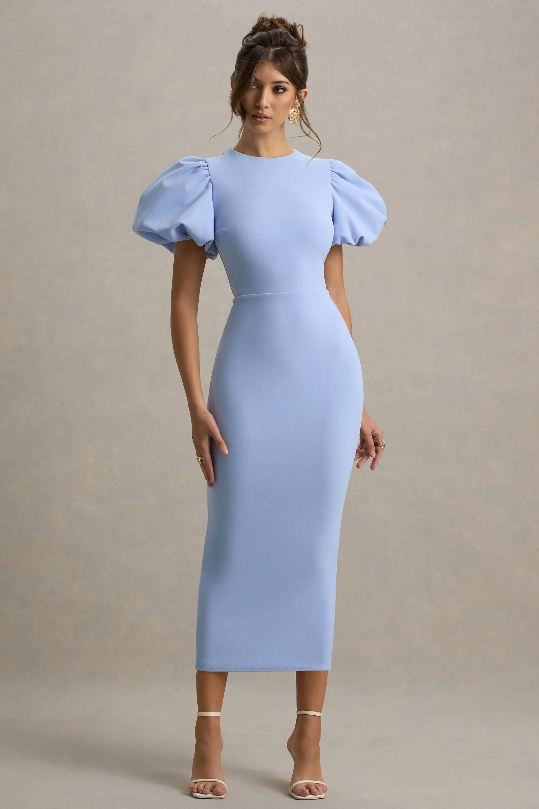 Dakota | Powder Blue Puff-Sleeve Midi Dress