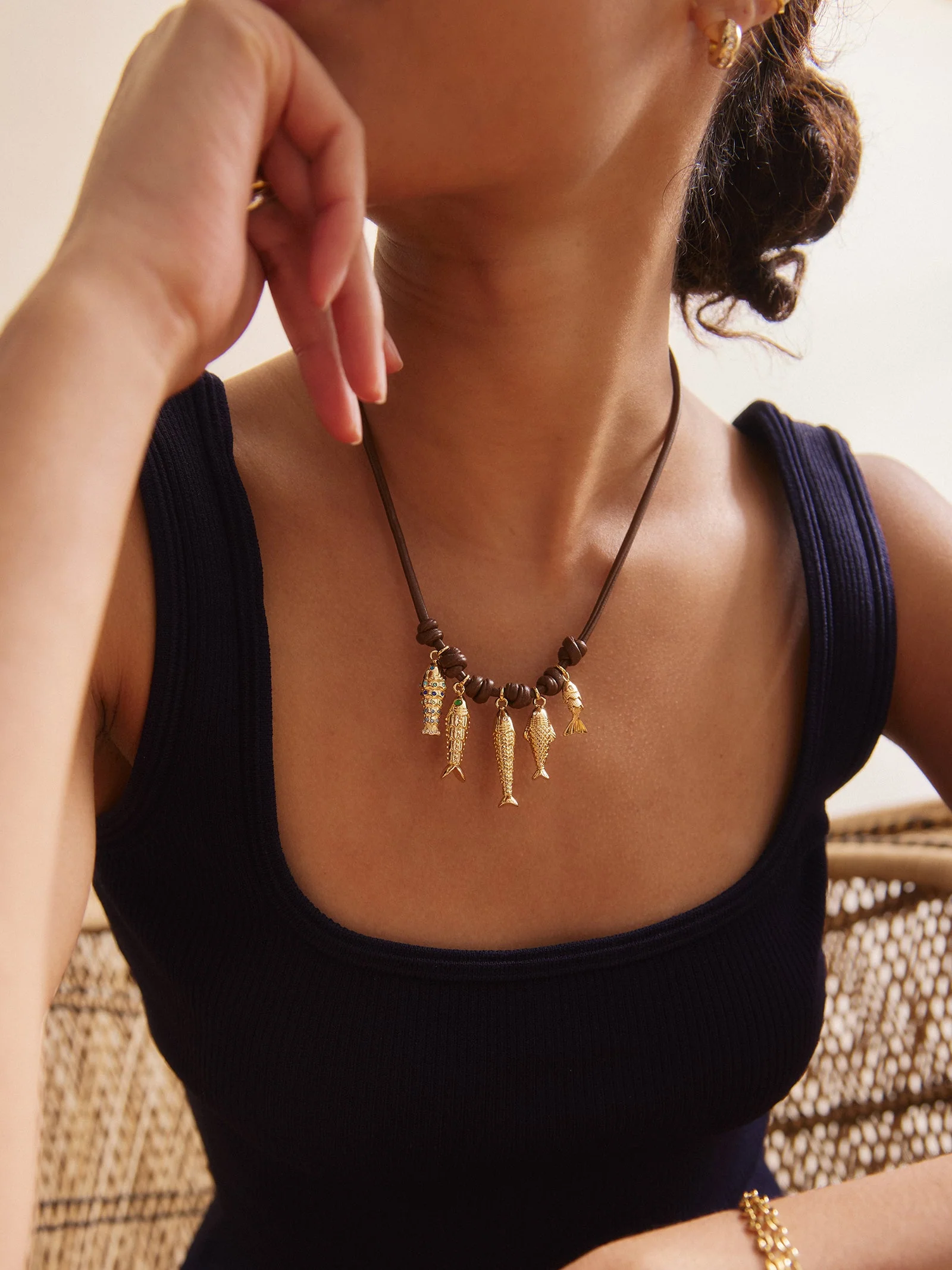 High Tide Fish Collar Necklace - Brown