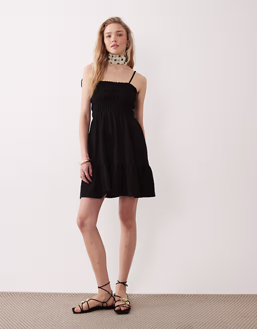 Miss Selfridge shirred cami mini dress in black