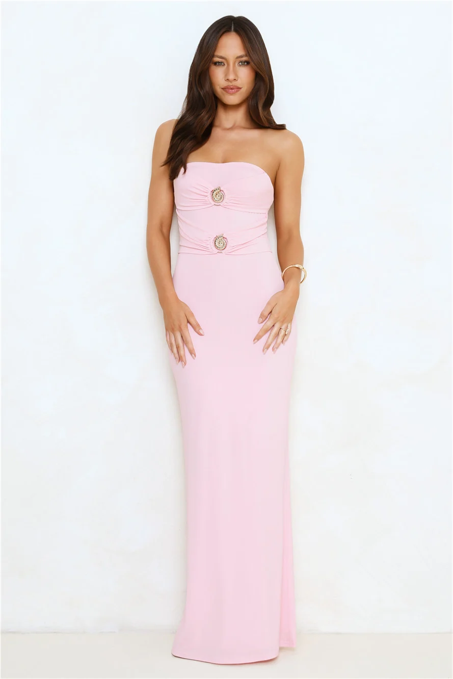 Seashore Dreaming Strapless Maxi Dress Pink