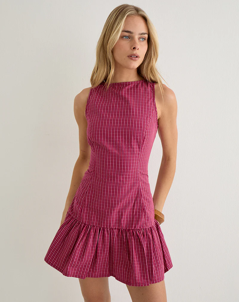 Maelah Dress in Raspberry Shadow Check