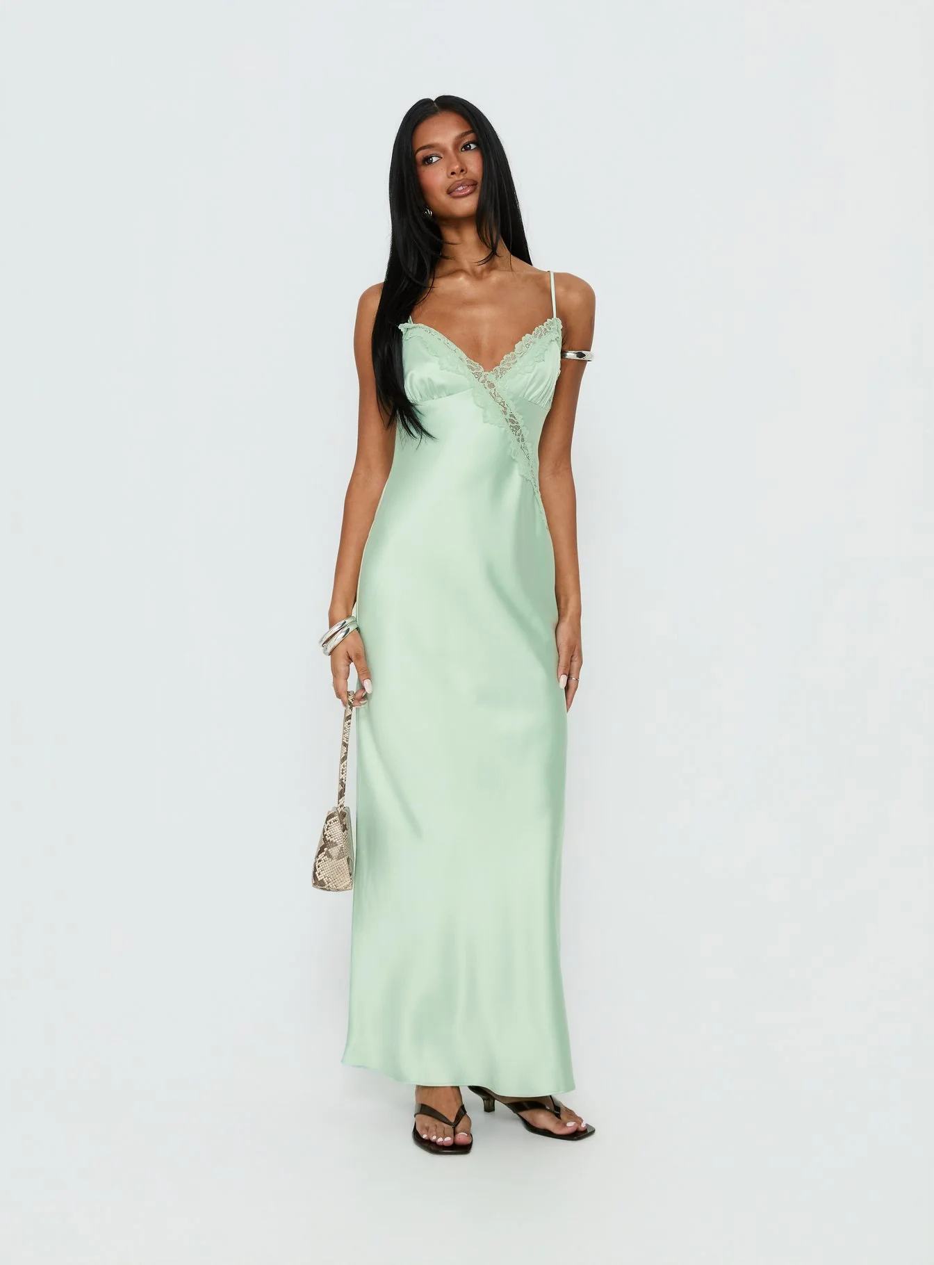 Madelene Lace V Neck Maxi Dress Jelly Mint