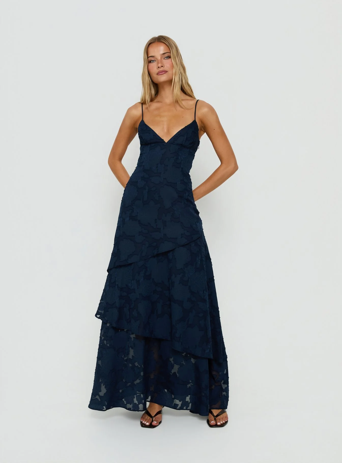 Lyricah Tiered Tie Back Maxi Dress Navy