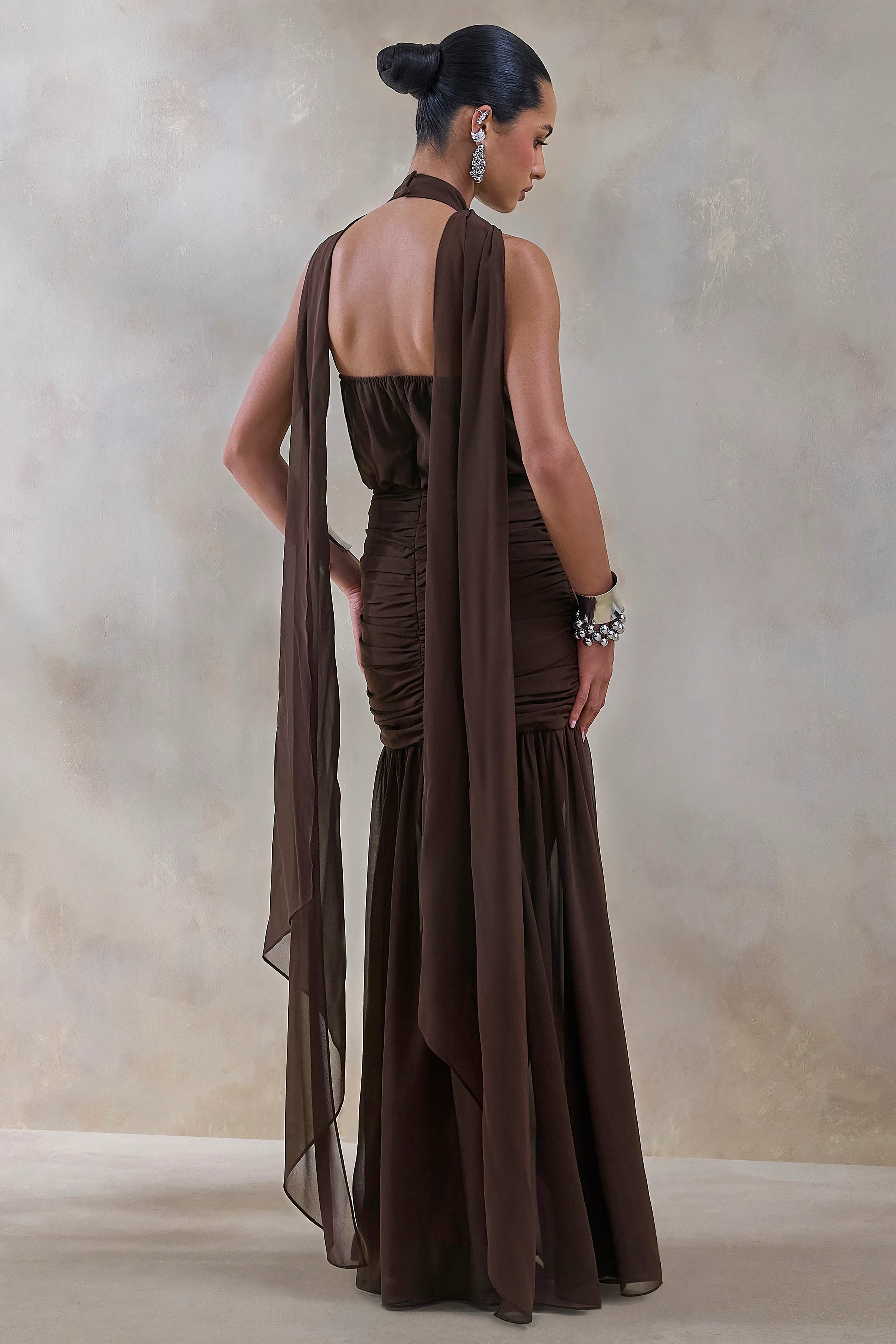 Veronique | Brown Halter-Neck Maxi Dress