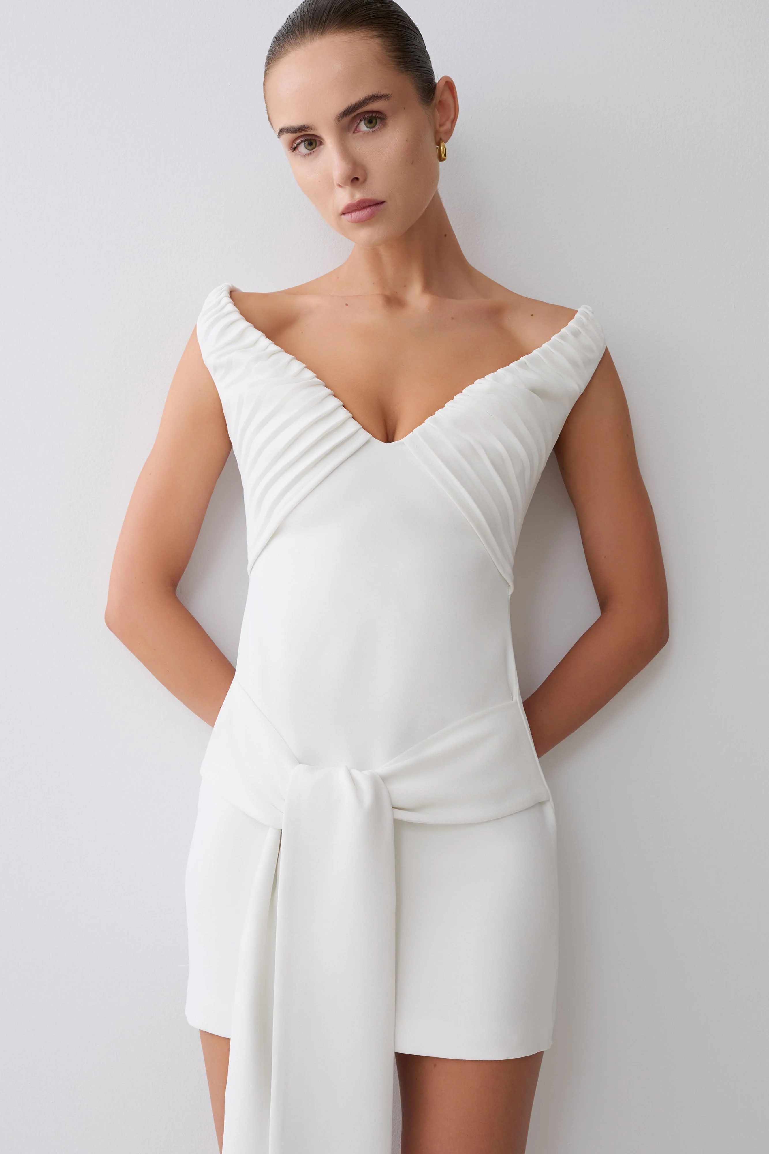 Runa-Off-Shoulder-Mini-Dress-With-Waist-Tie-White