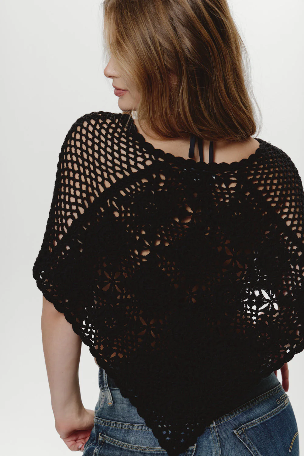 Sophie Crochet Poncho - Black