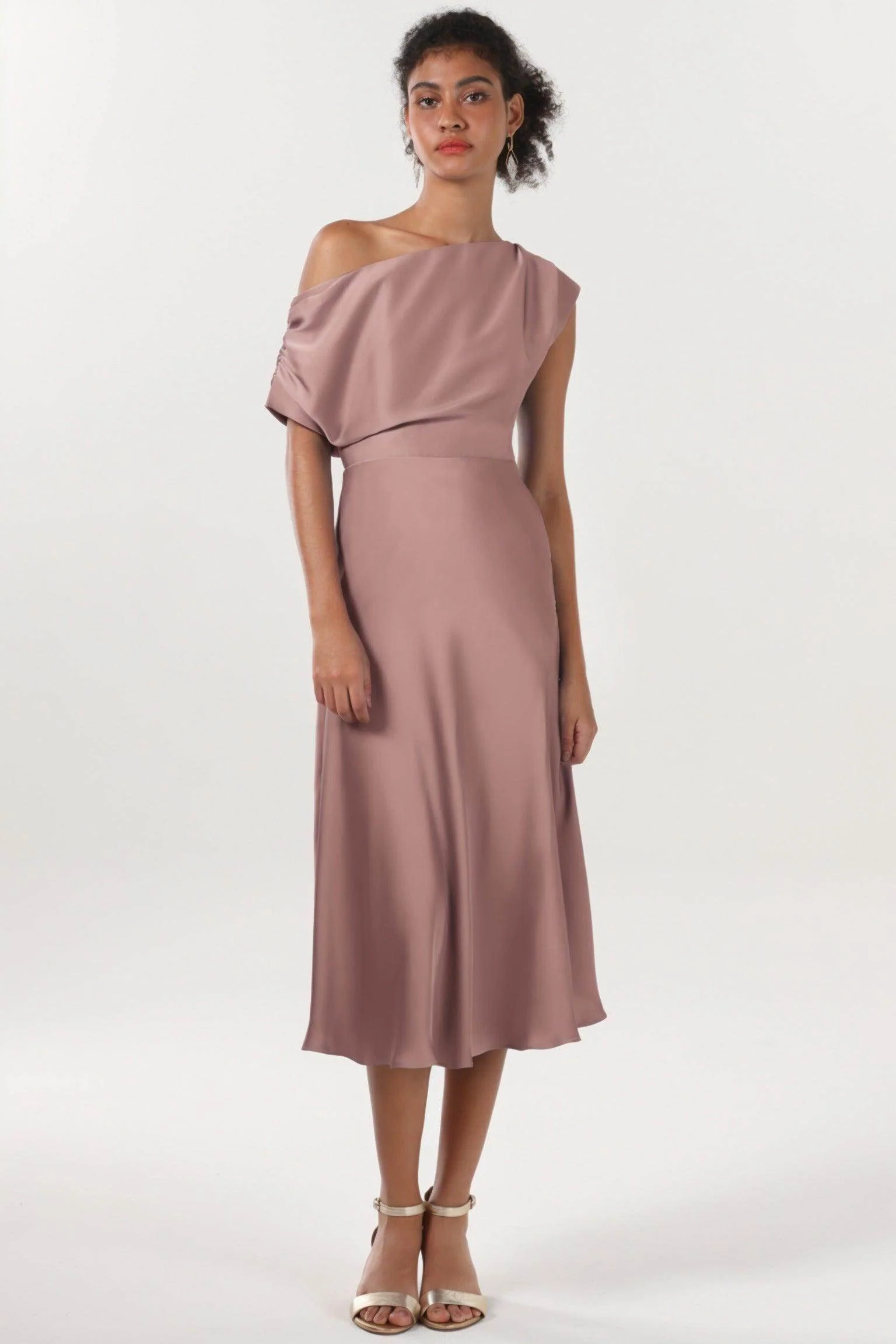 Sheath-Column Midi Luxe Satin Bridesmaid Dress CS0611BM
