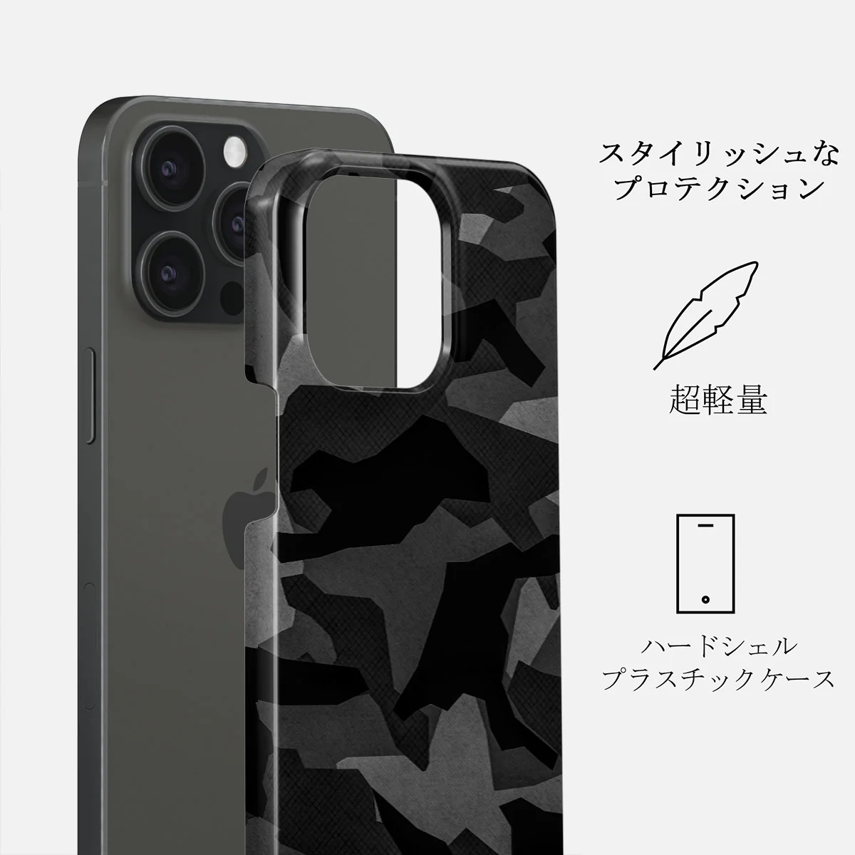 Night Black Camouflage - iPhone 15 Pro Max ケース