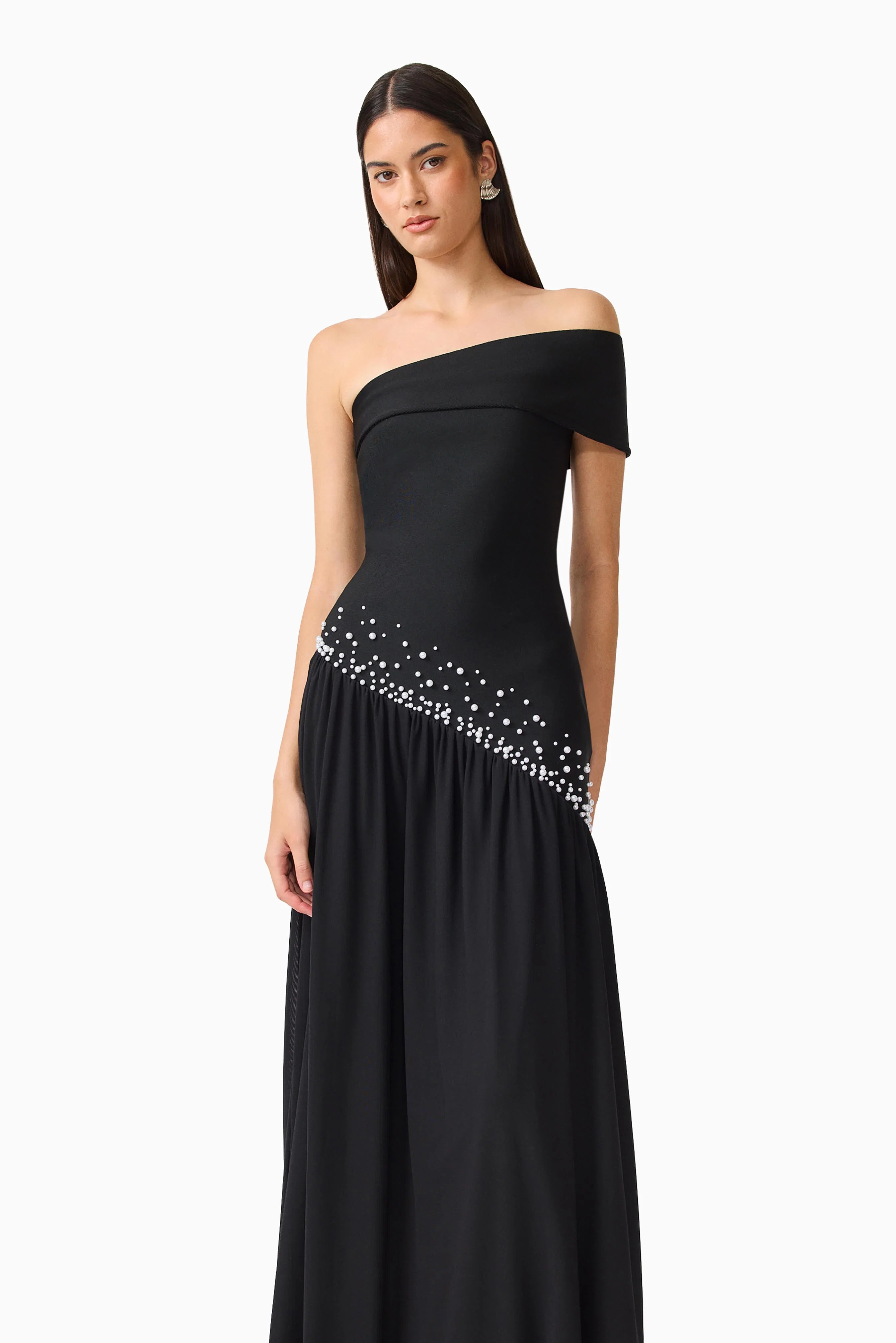 Natasia Off Shoulder Gown in Black